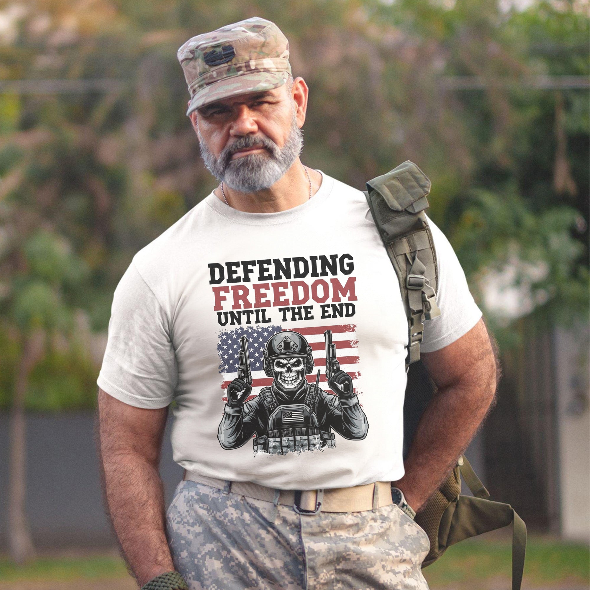 Defending Freedom Until the End US Military Veteran Patriotic Tribute T-Shirt