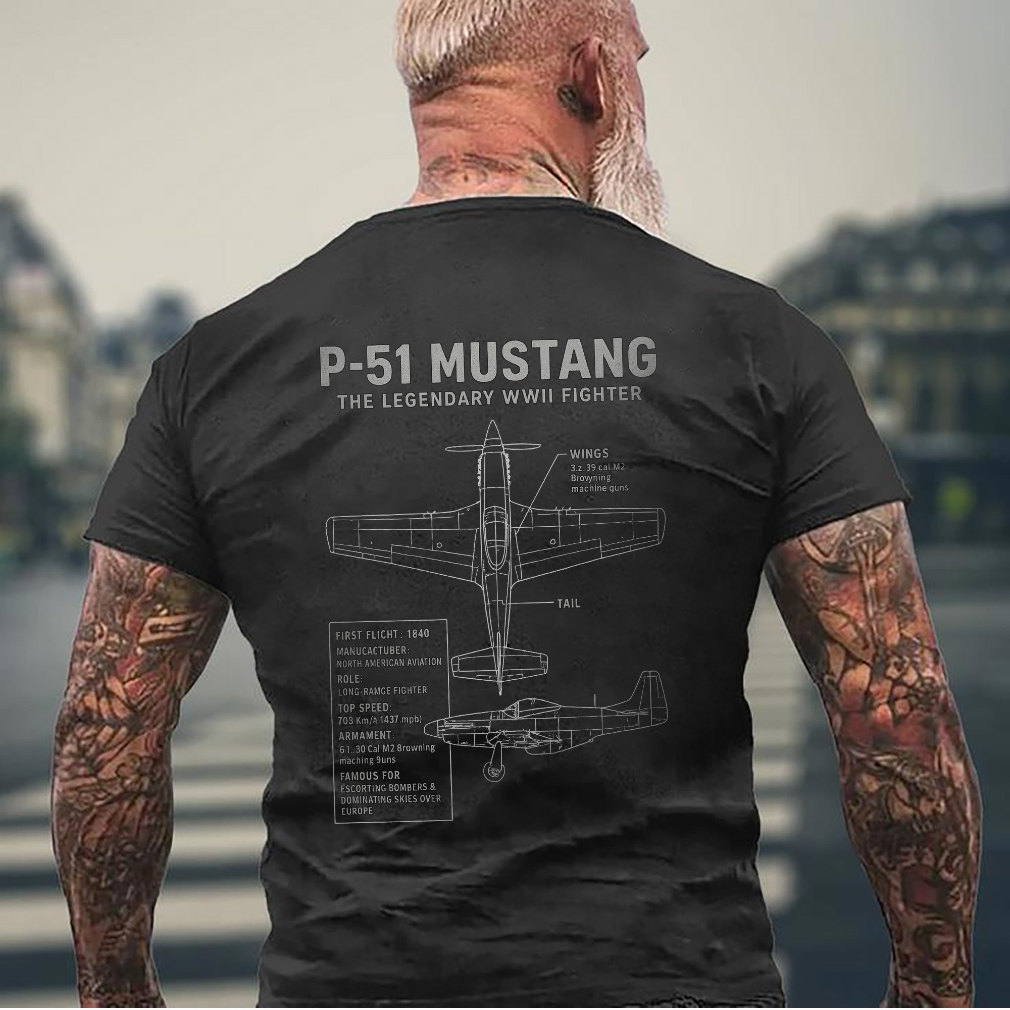 P-51 Mustang Legendary WWII Fighter Aircraft US Military Aviation Veteran Patriotic Tribute T-Shirt