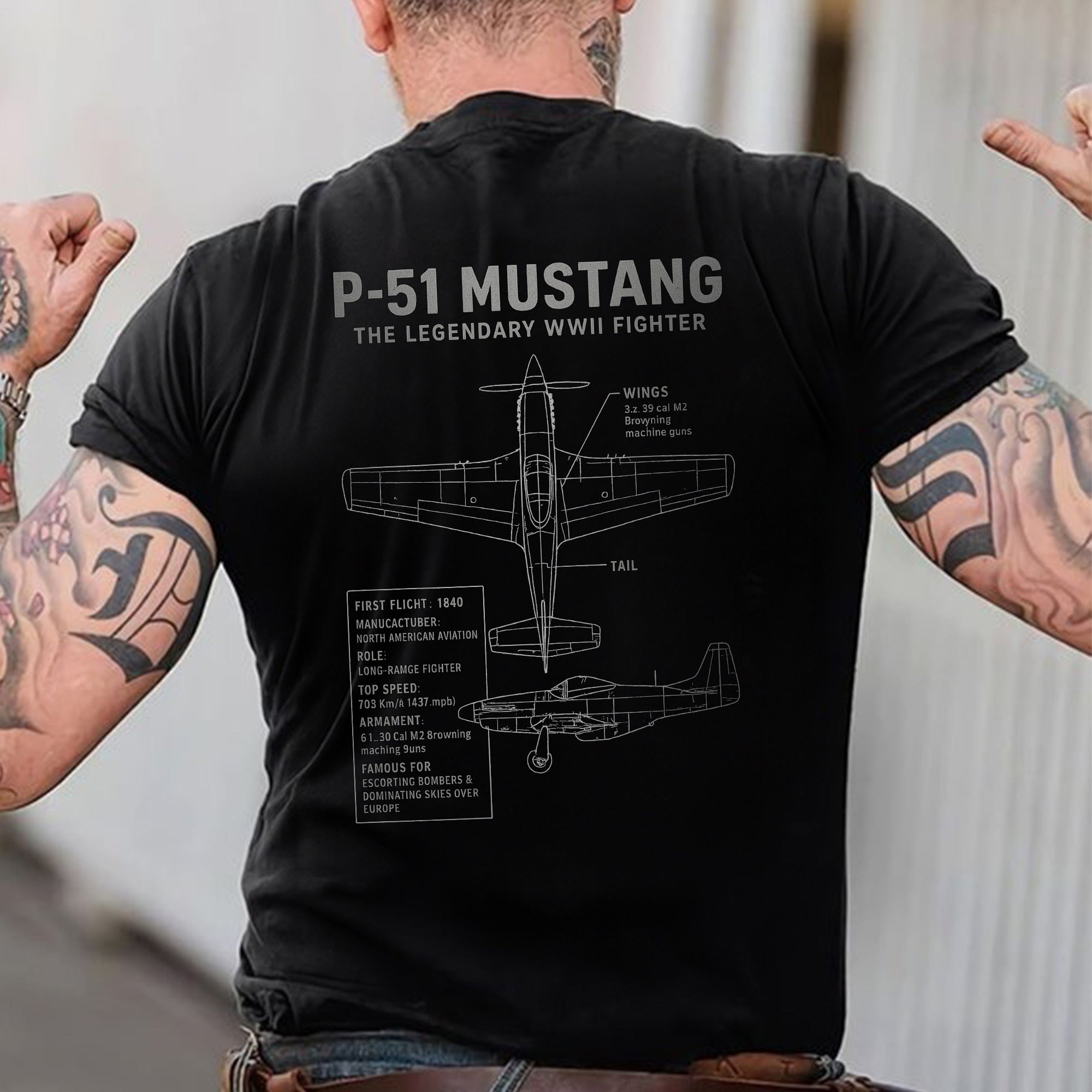 P-51 Mustang Legendary WWII Fighter Aircraft US Military Aviation Veteran Patriotic Tribute T-Shirt