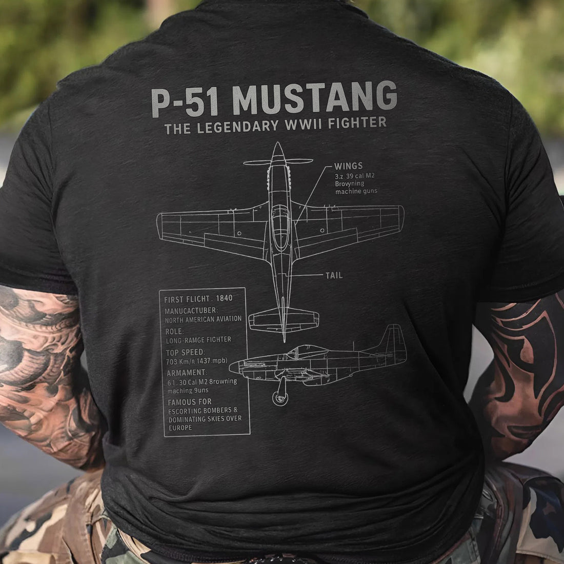 P-51 Mustang Legendary WWII Fighter Aircraft US Military Aviation Veteran Patriotic Tribute T-Shirt