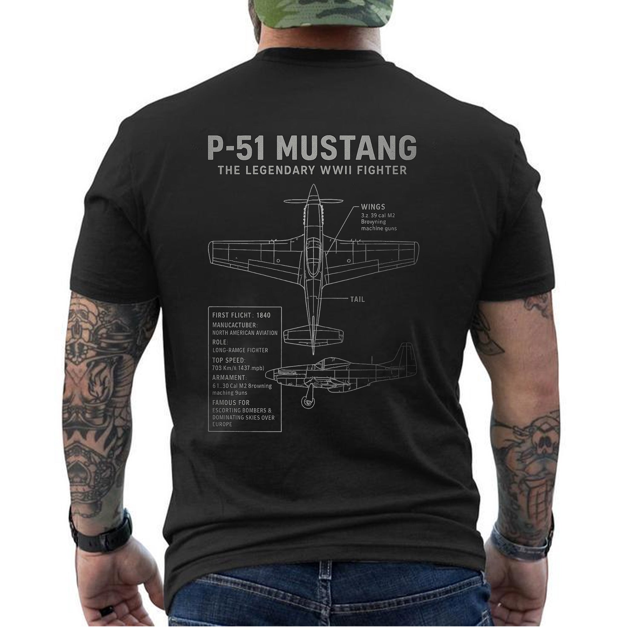 P-51 Mustang Legendary WWII Fighter Aircraft US Military Aviation Veteran Patriotic Tribute T-Shirt