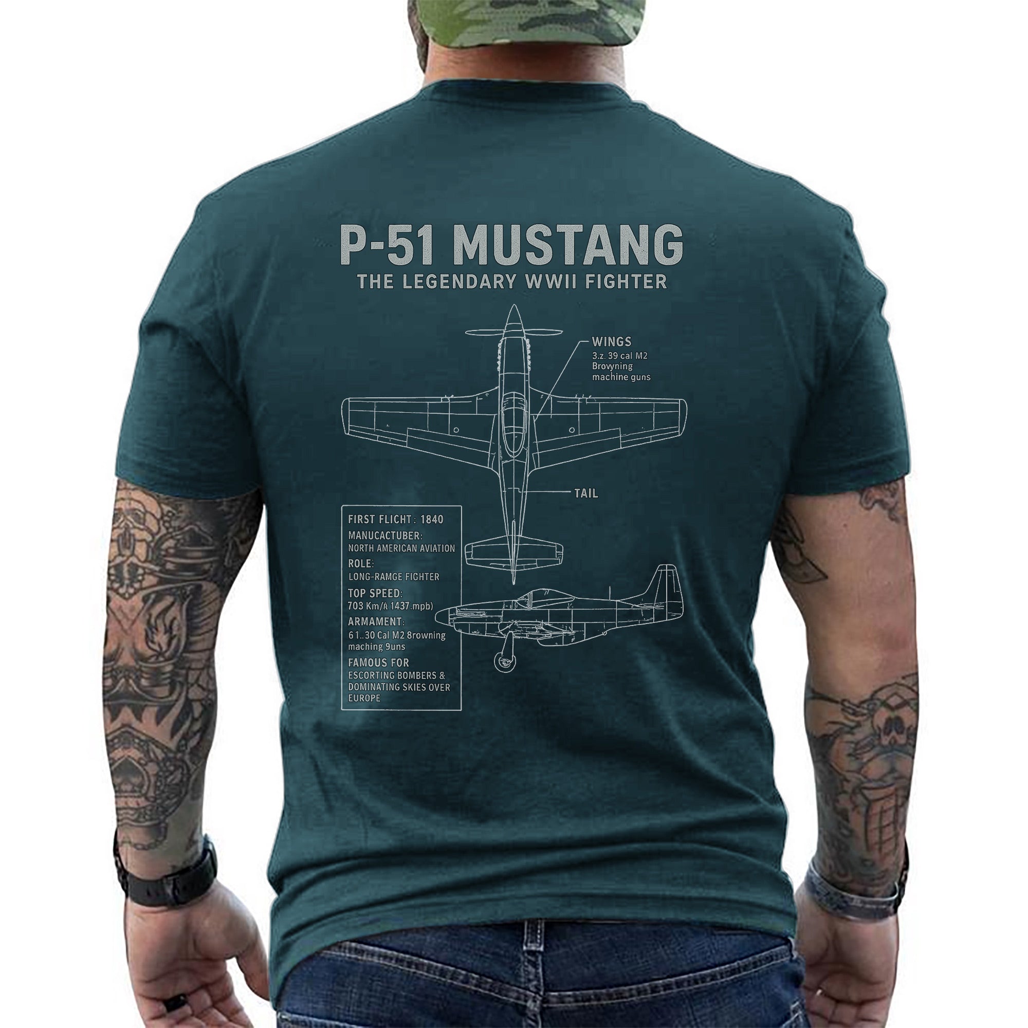 P-51 Mustang Legendary WWII Fighter Aircraft US Military Aviation Veteran Patriotic Tribute T-Shirt