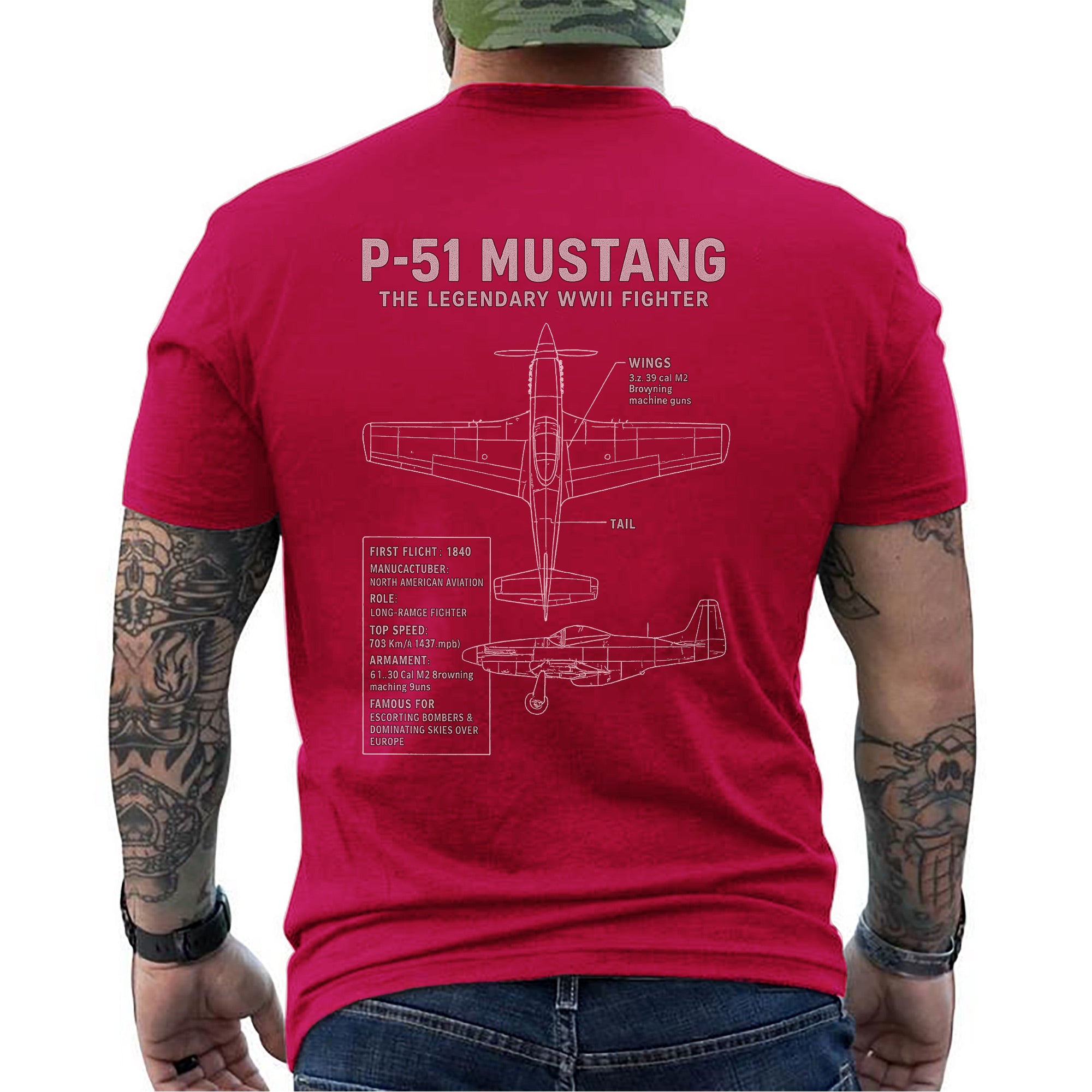 P-51 Mustang Legendary WWII Fighter Aircraft US Military Aviation Veteran Patriotic Tribute T-Shirt