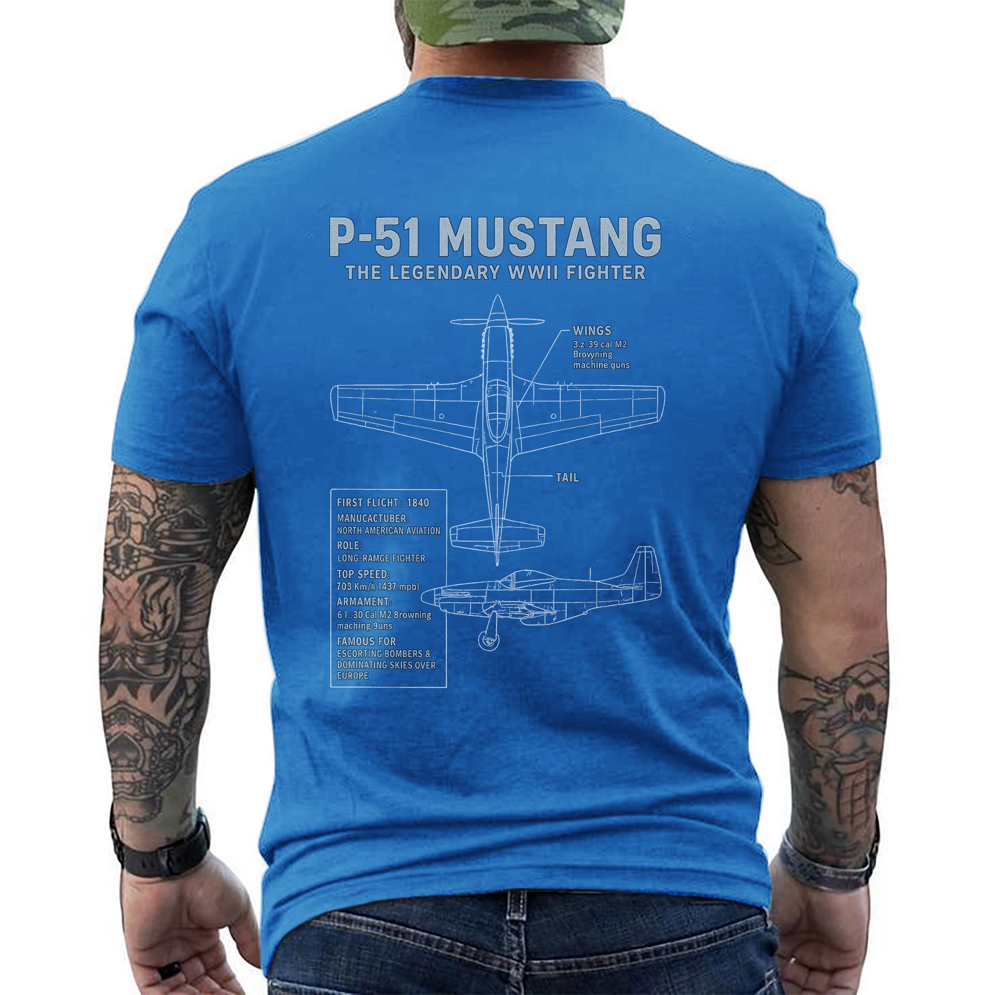 P-51 Mustang Legendary WWII Fighter Aircraft US Military Aviation Veteran Patriotic Tribute T-Shirt