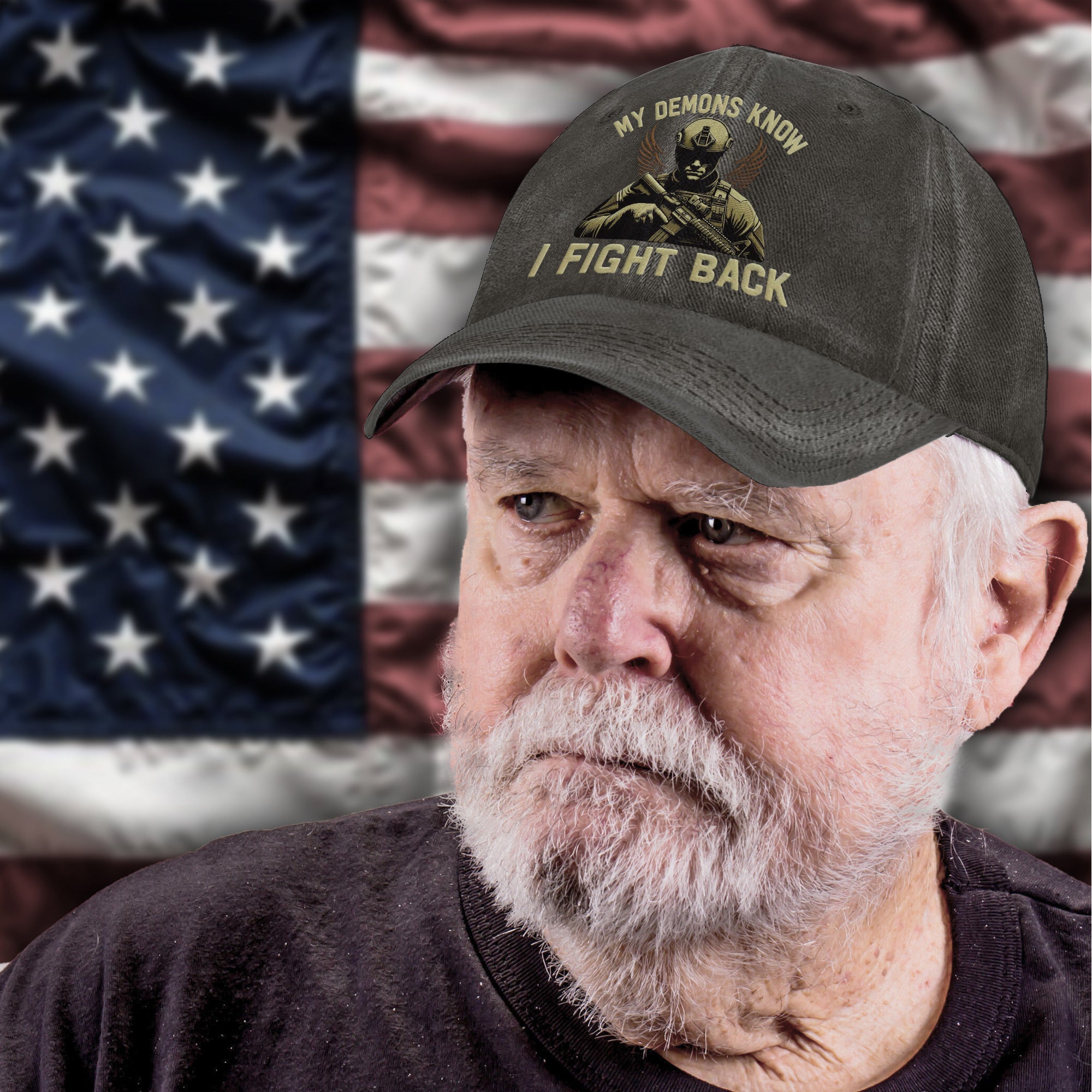 My Demons Know I Fight Back US Military Veteran Patriotic Tribute Honoring Strength Baseball Cap