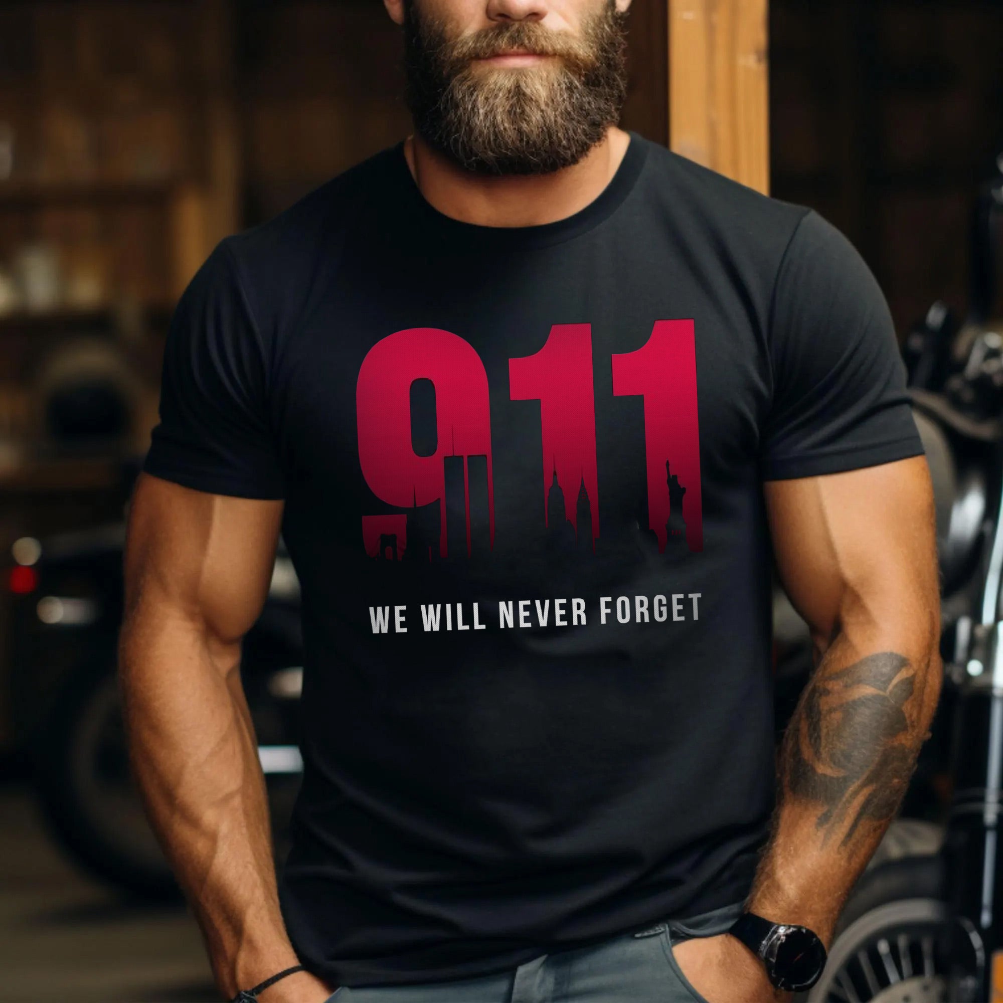 9/11 We Will Never Forget US Military Patriotic Remembrance Tribute T-Shirt