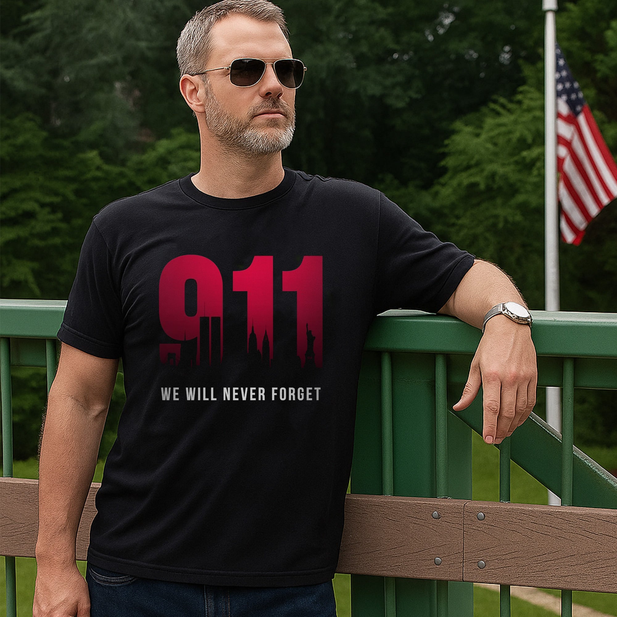 9/11 We Will Never Forget US Military Patriotic Remembrance Tribute T-Shirt