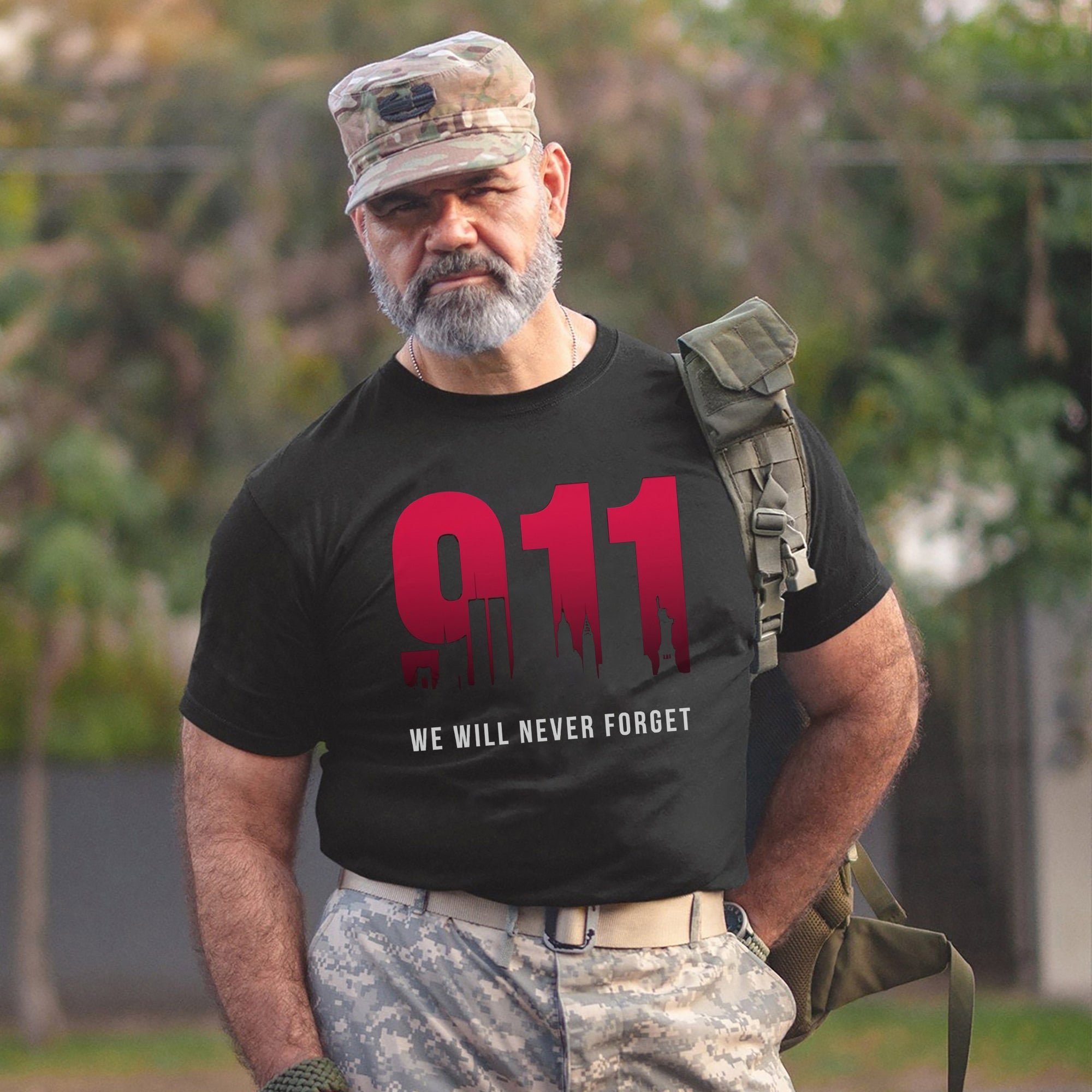 9/11 We Will Never Forget US Military Patriotic Remembrance Tribute T-Shirt