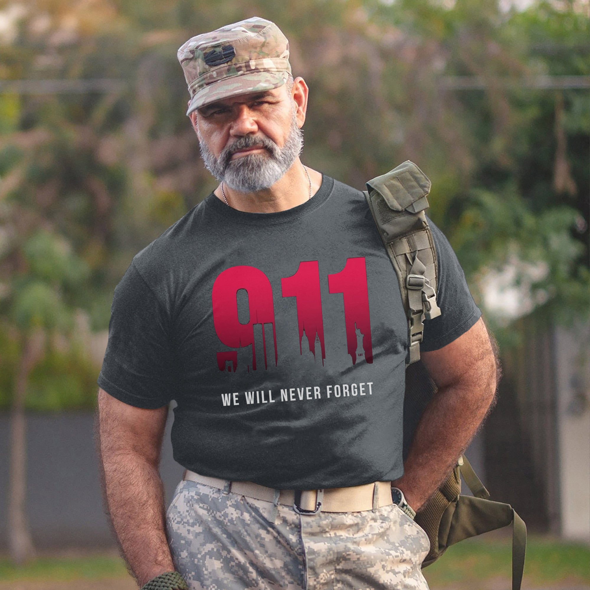 9/11 We Will Never Forget US Military Patriotic Remembrance Tribute T-Shirt