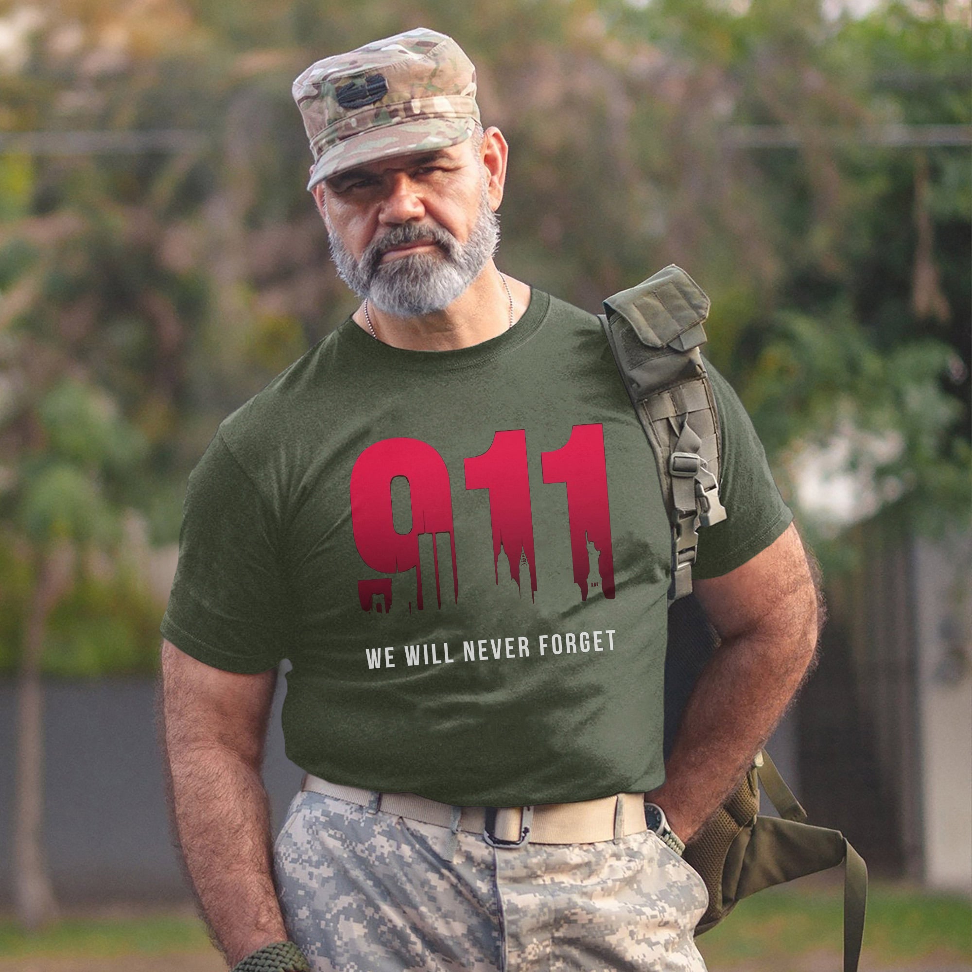 9/11 We Will Never Forget US Military Patriotic Remembrance Tribute T-Shirt