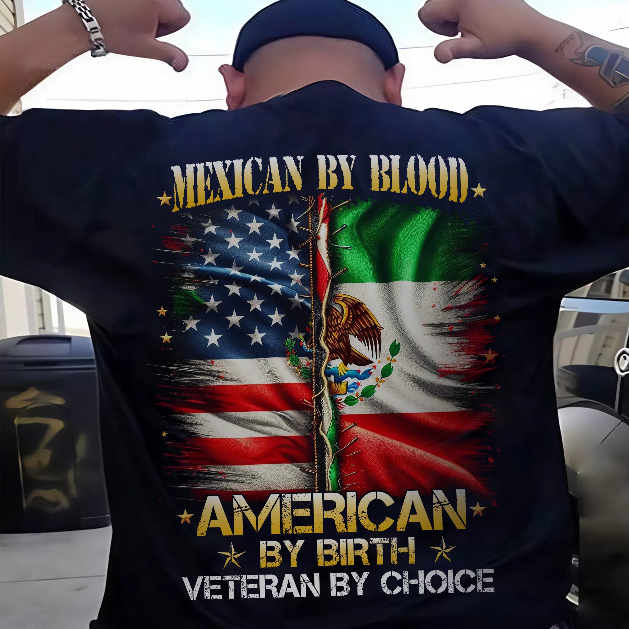 Mexican by Blood American by Birth Veteran by Choice Proud US Military Patriotic T-Shirt