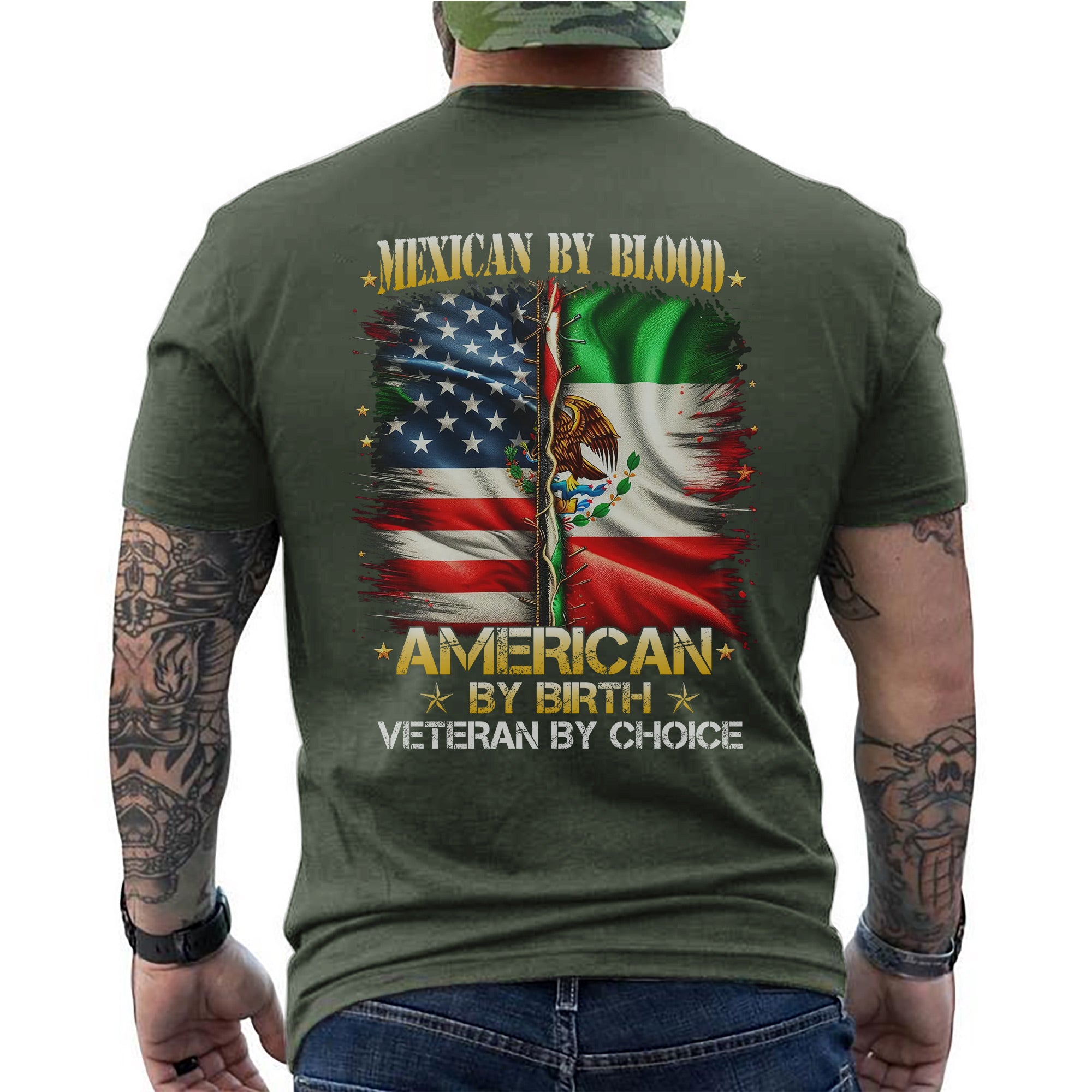Mexican by Blood American by Birth Veteran by Choice Proud US Military Patriotic T-Shirt