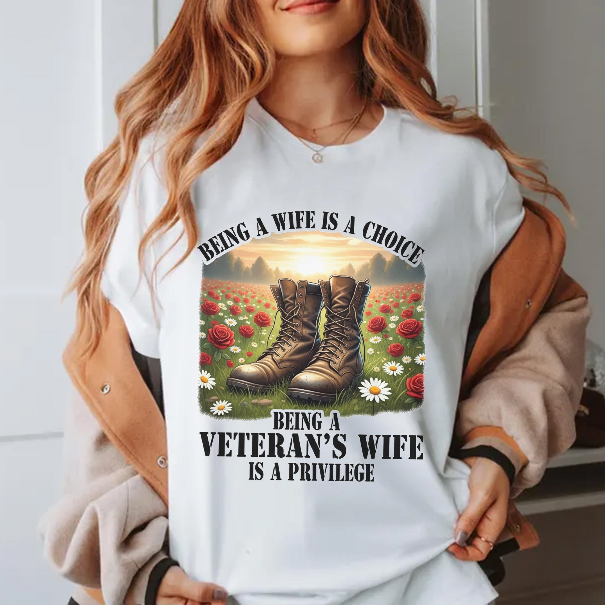 Being a Wife Is a Choice Being a Veteran’s Wife Is a Privilege Proud US Military Support T-Shirt