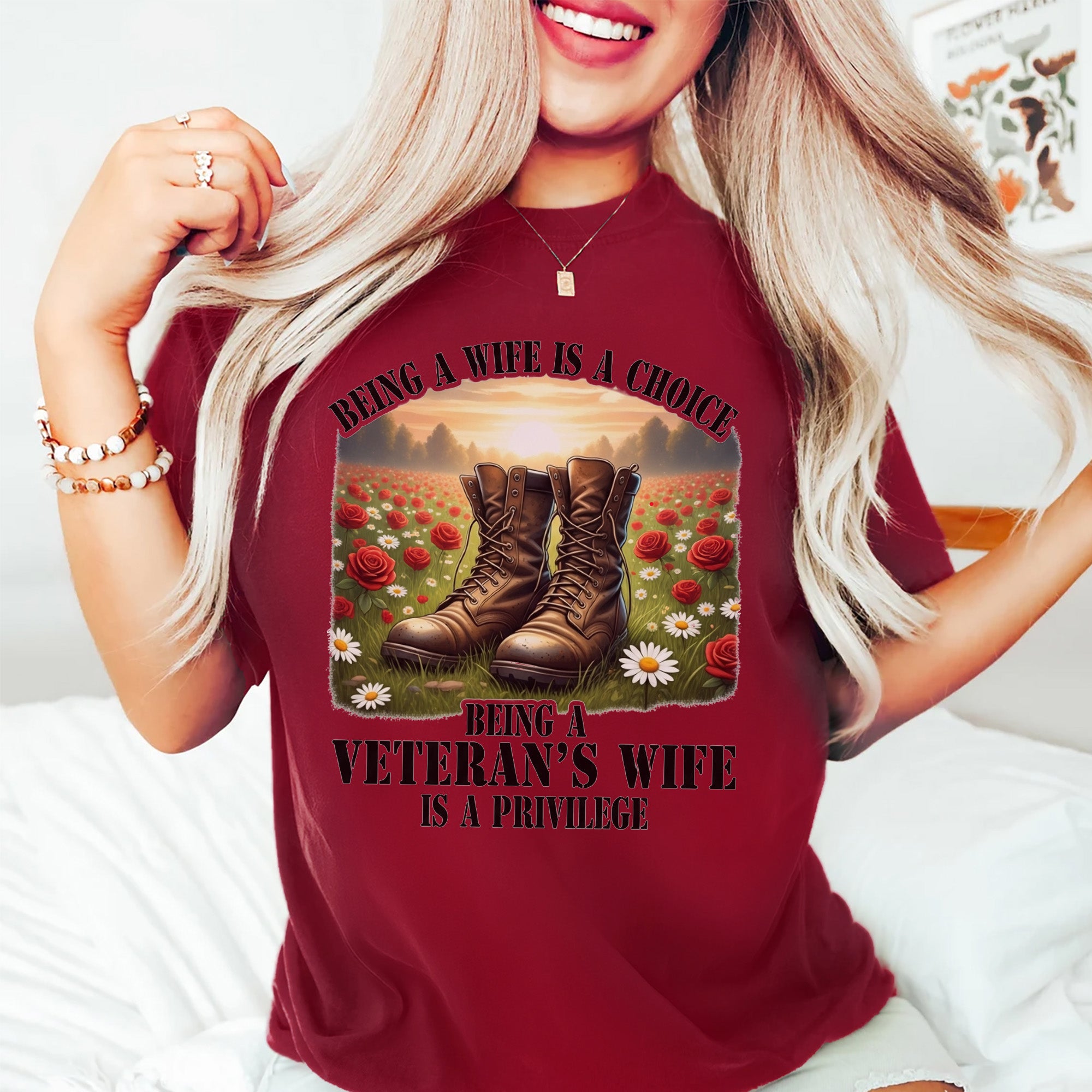 Being a Wife Is a Choice Being a Veteran’s Wife Is a Privilege Proud US Military Support T-Shirt