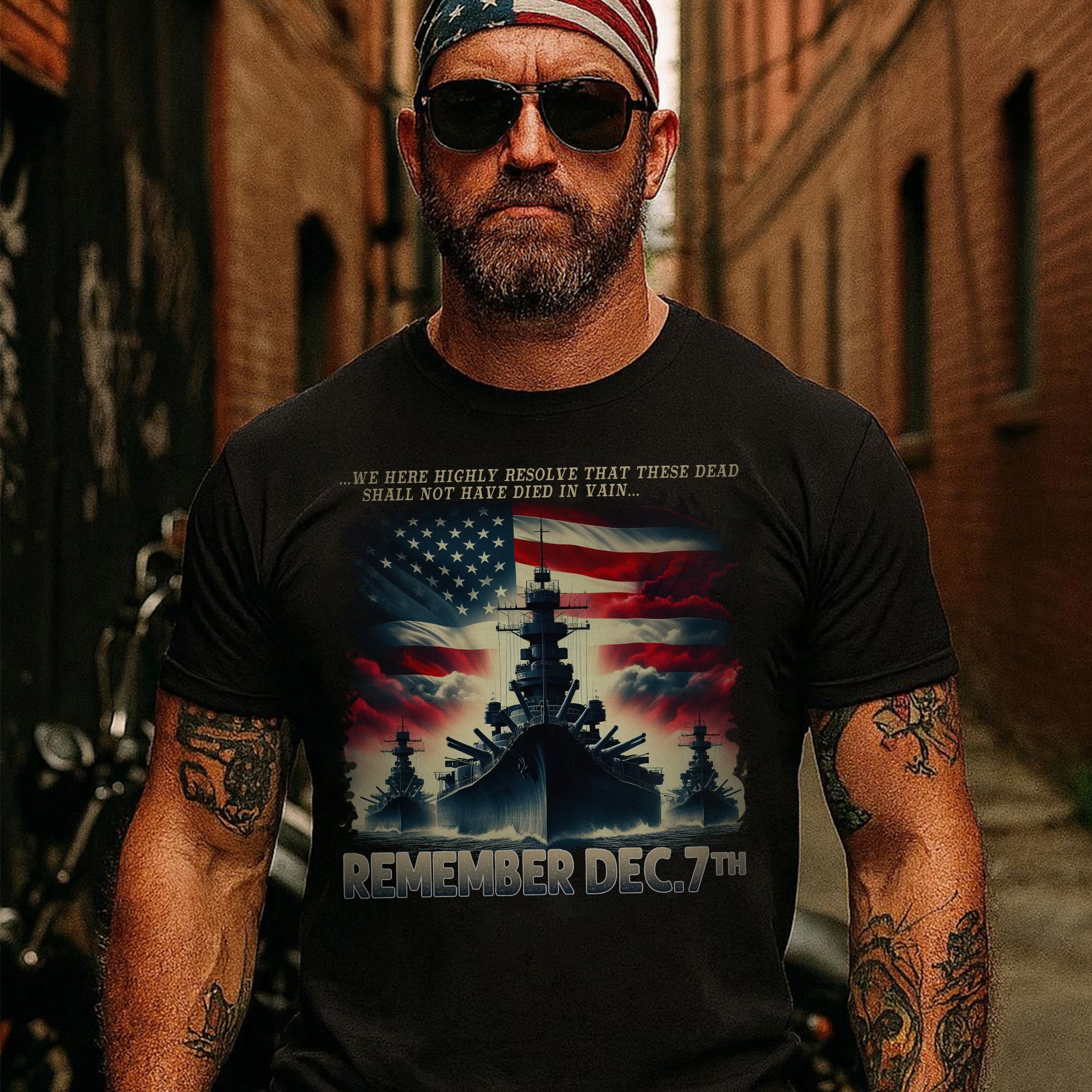We Here Highly Resolve That These Dead Shall Not Have Died in Vain Remember Dec 7th US Military T-Shirt