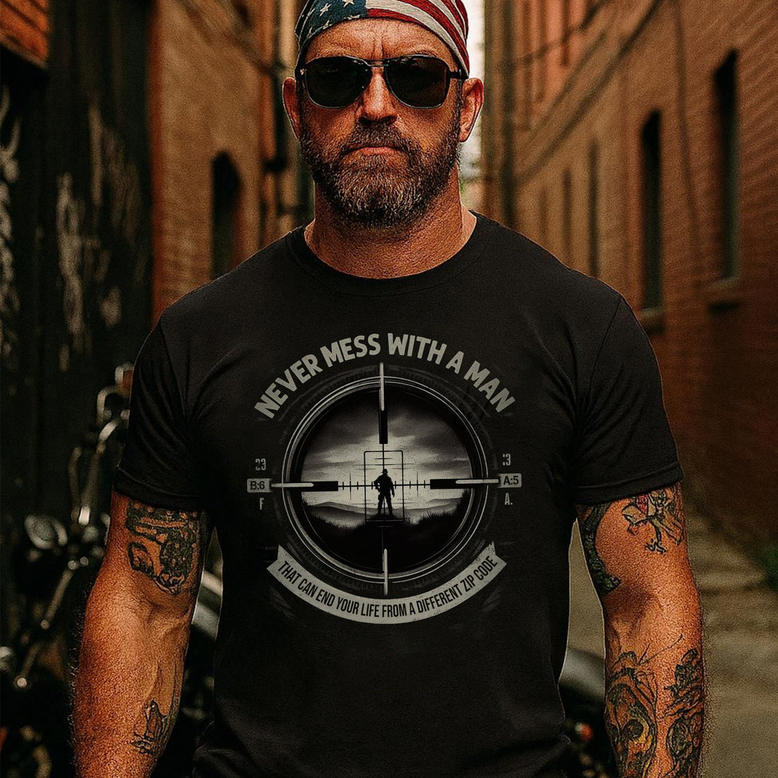 Never Mess With a Man Who Can End Your Life From a Different Zip Code US Military Veteran T-Shirt
