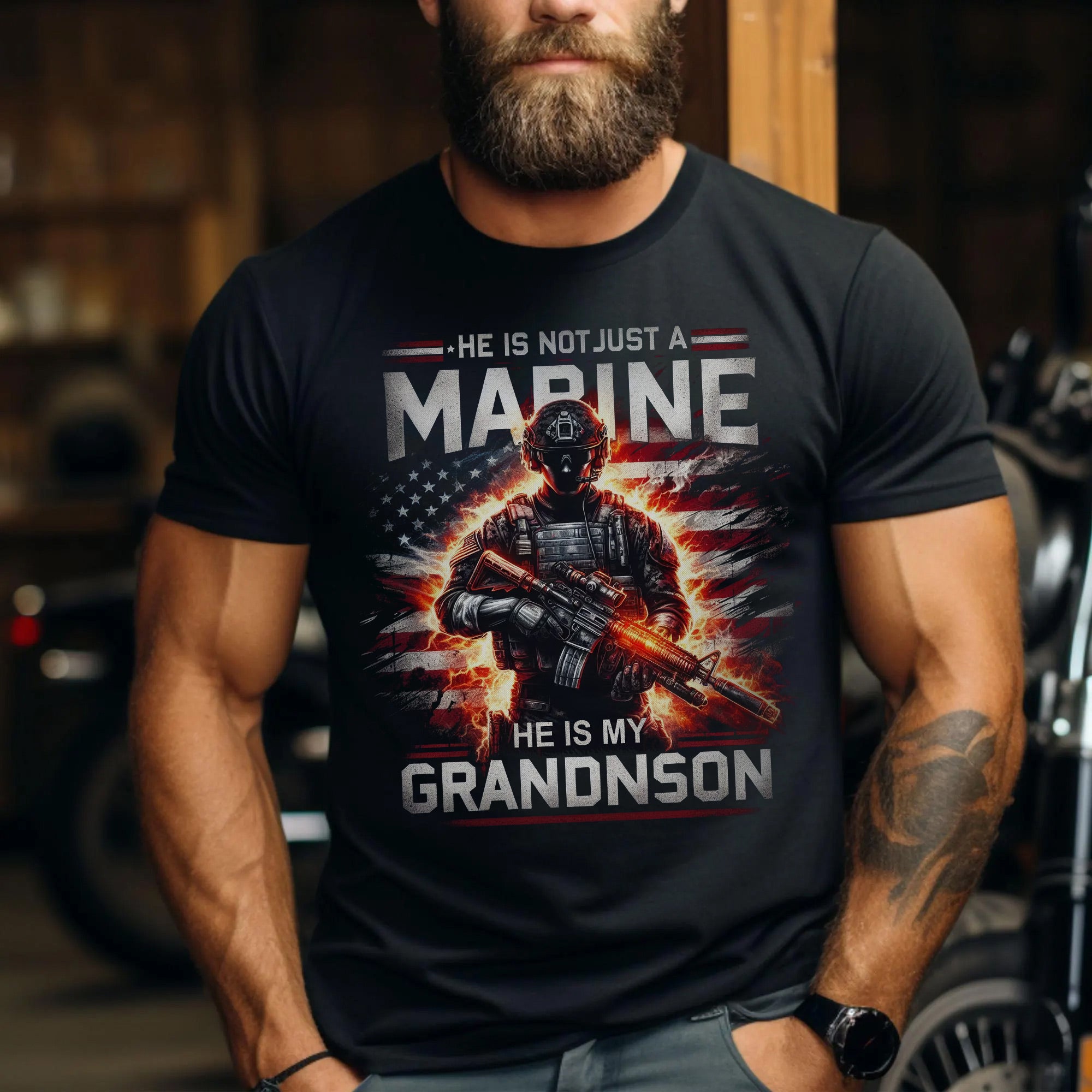 He Is Not Just a Marine He Is My Grandson Proud US Military Family Veteran Tribute T-Shirt