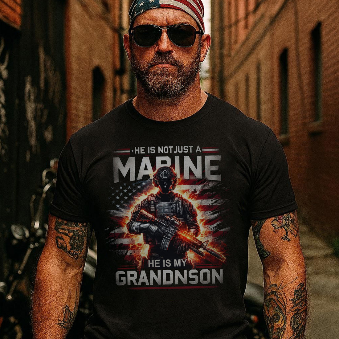 He Is Not Just a Marine He Is My Grandson Proud US Military Family Veteran Tribute T-Shirt
