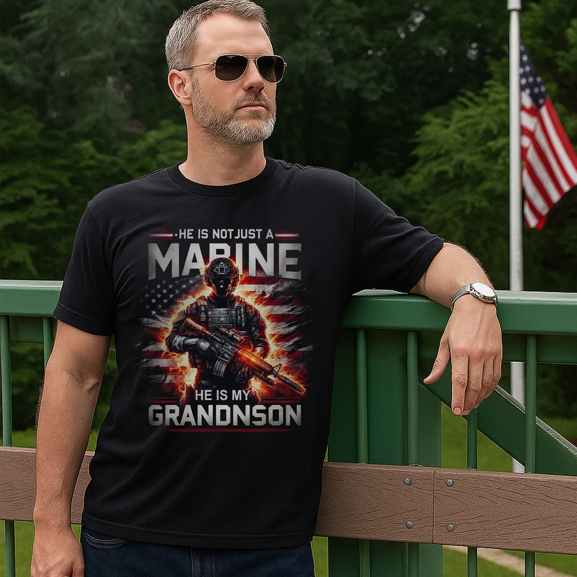 He Is Not Just a Marine He Is My Grandson Proud US Military Family Veteran Tribute T-Shirt