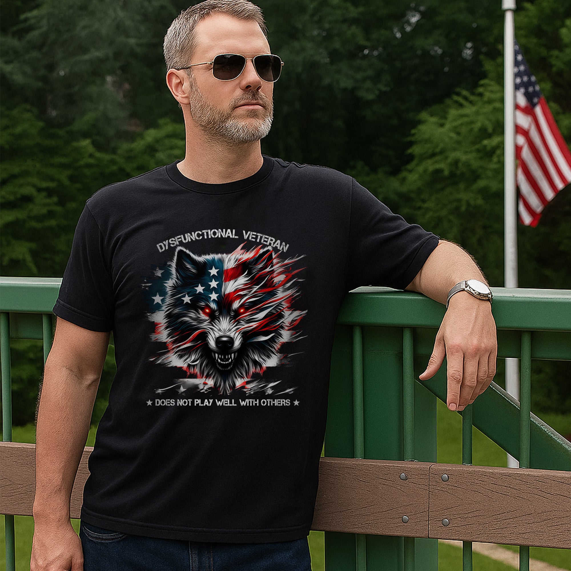 Dysfunctional Veteran Does Not Play Well With Others Proud US Military Patriotic Pride T-Shirt