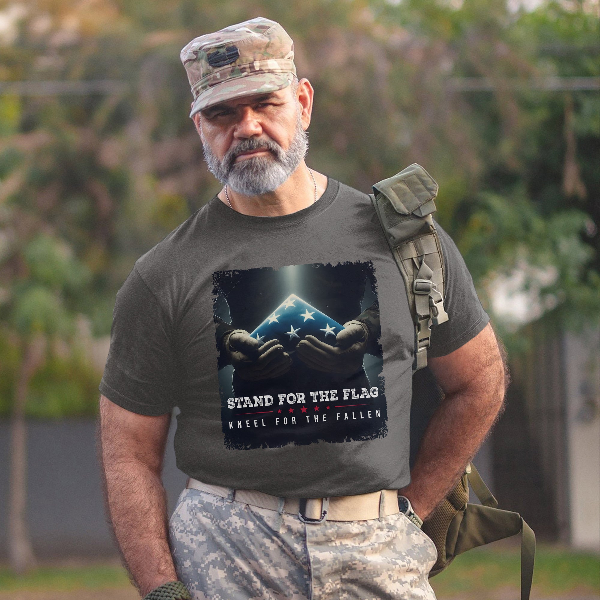 Stand for the Flag Kneel for the Fallen Proud US Military Veteran Patriotic Pride T-Shirt