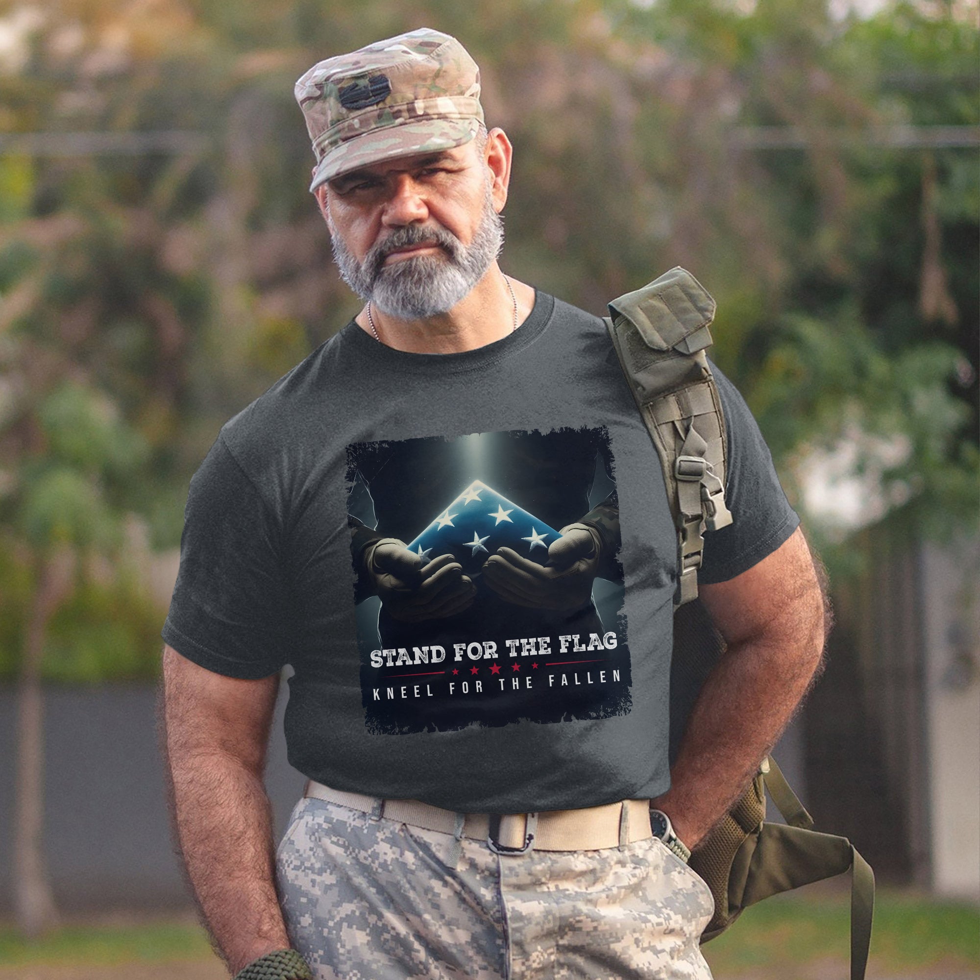 Stand for the Flag Kneel for the Fallen Proud US Military Veteran Patriotic Pride T-Shirt