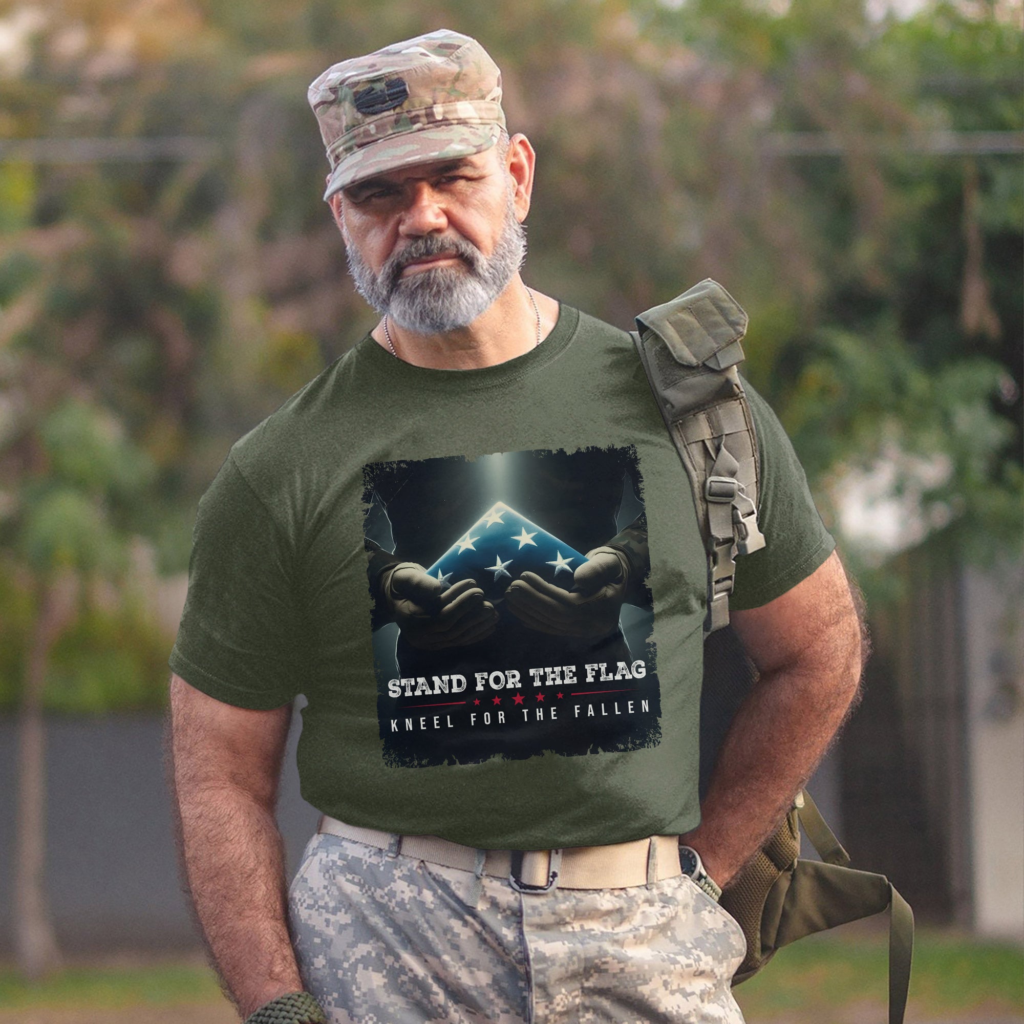 Stand for the Flag Kneel for the Fallen Proud US Military Veteran Patriotic Pride T-Shirt