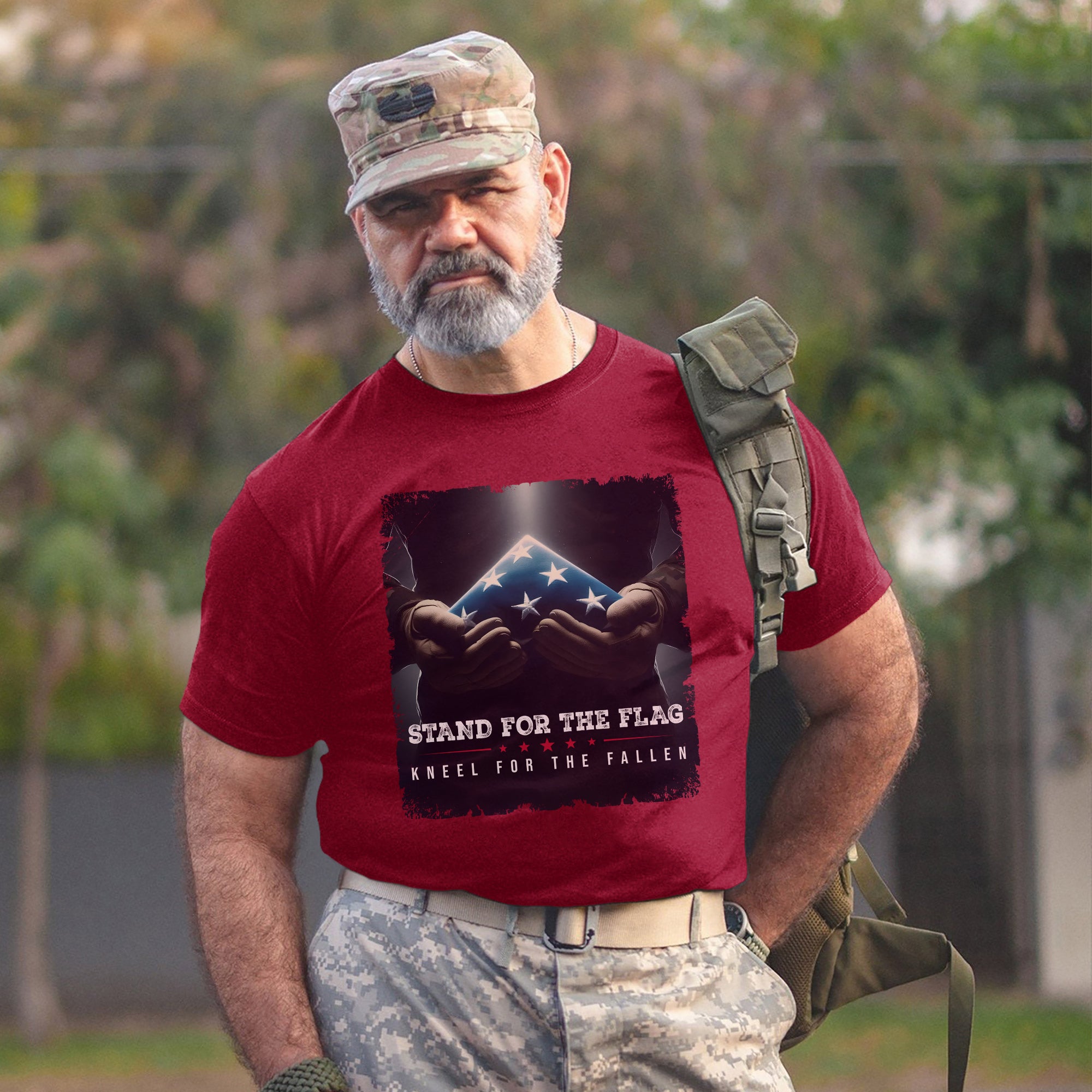 Stand for the Flag Kneel for the Fallen Proud US Military Veteran Patriotic Pride T-Shirt