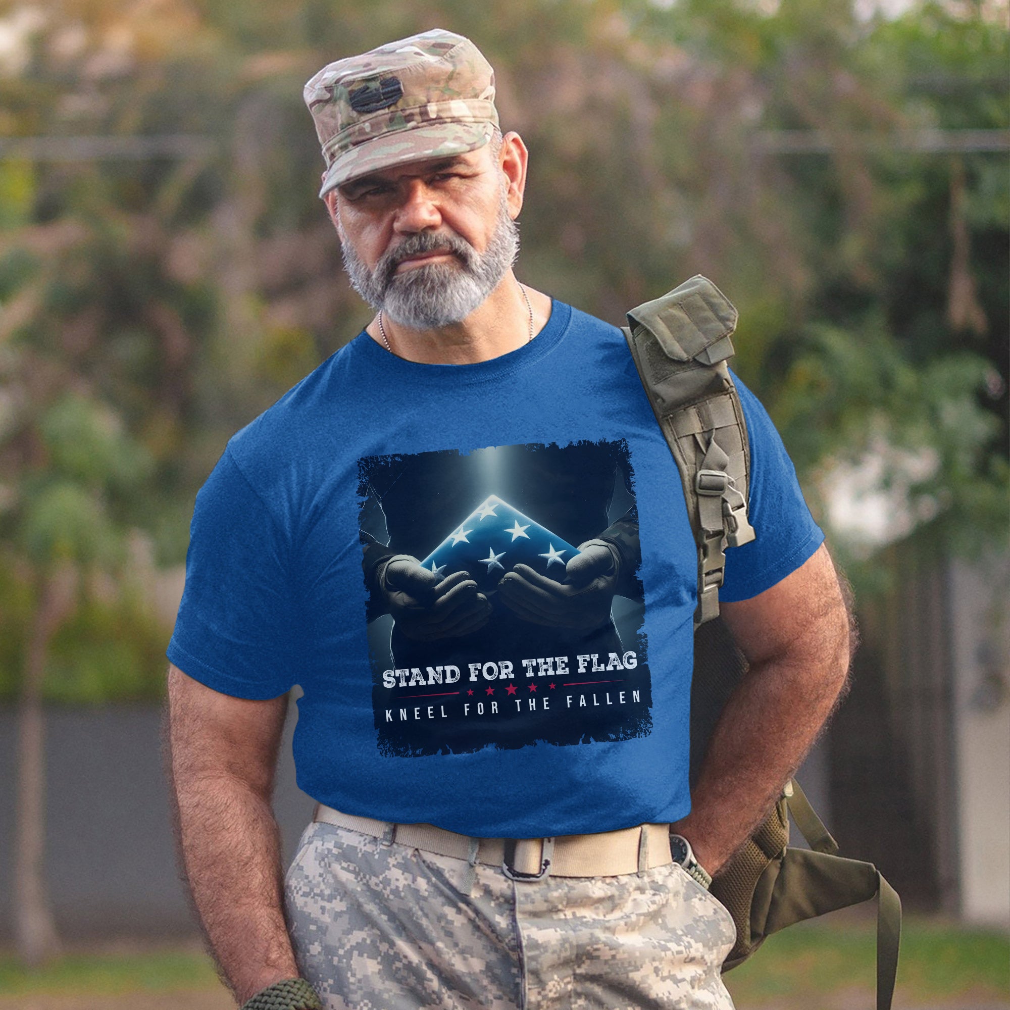 Stand for the Flag Kneel for the Fallen Proud US Military Veteran Patriotic Pride T-Shirt