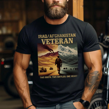 Iraq Afghanistan Veteran Two Boots Two Battles One Heart Proud US Military Service T-Shirt