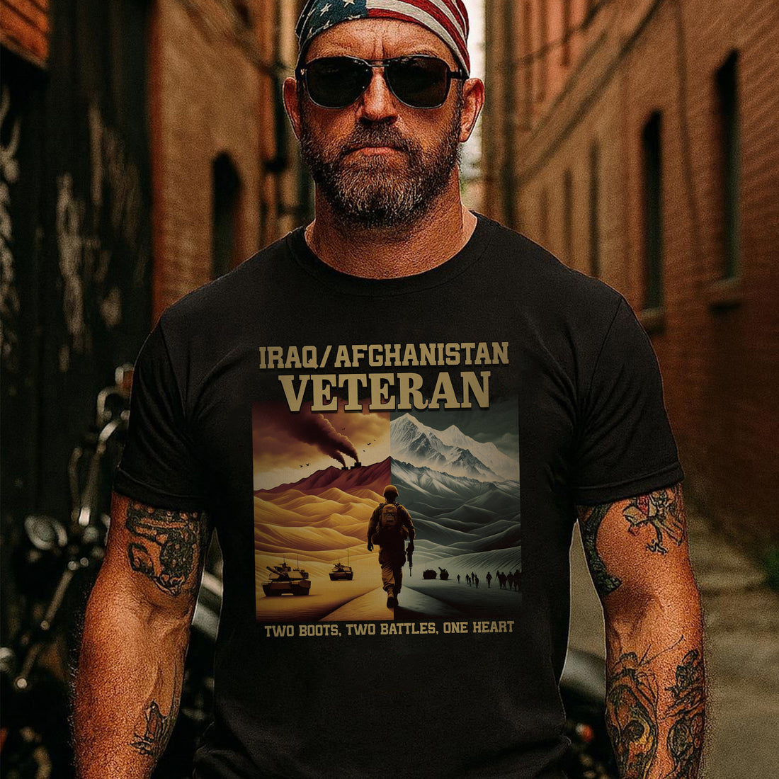 Iraq Afghanistan Veteran Two Boots Two Battles One Heart Proud US Military Service T-Shirt
