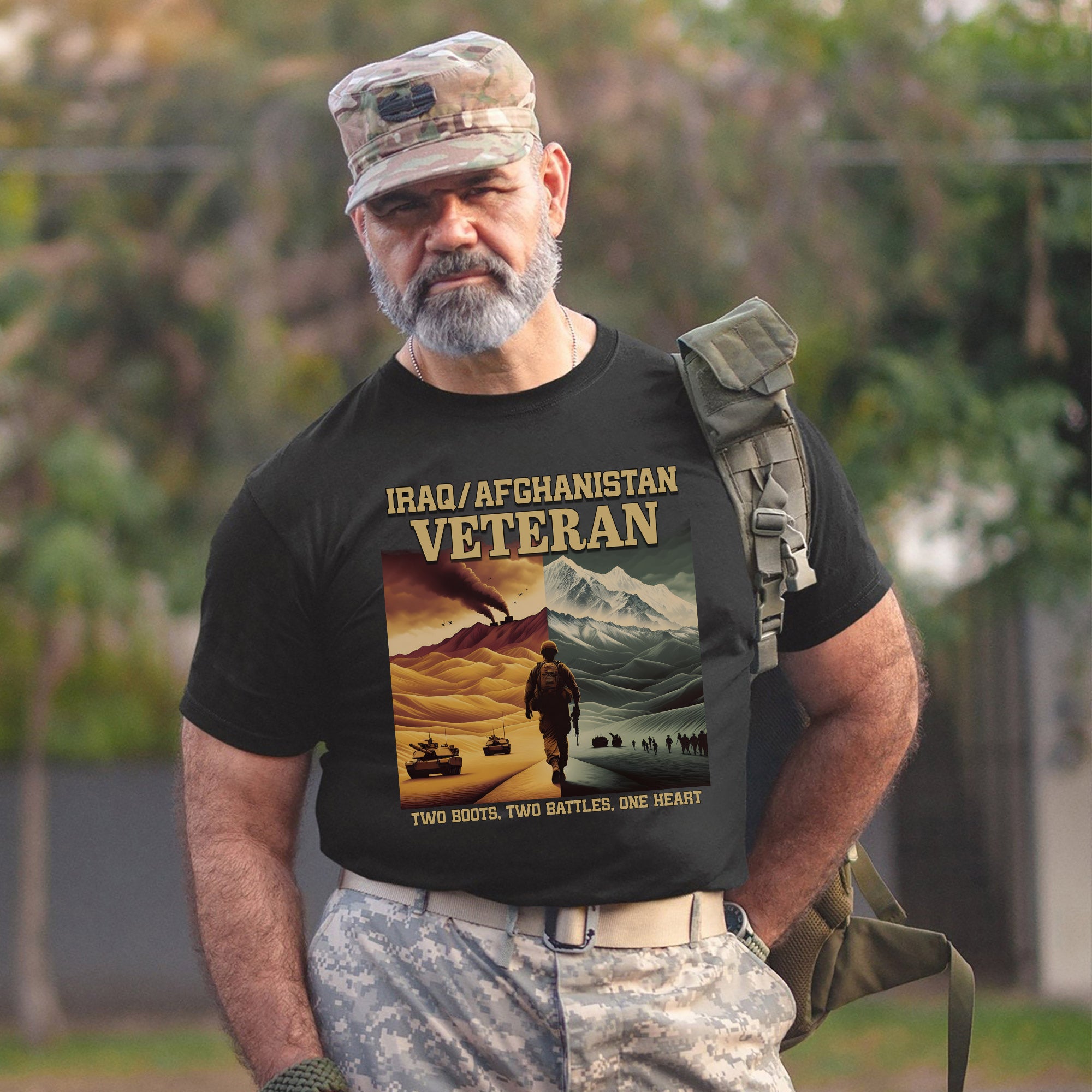 Iraq Afghanistan Veteran Two Boots Two Battles One Heart Proud US Military Service T-Shirt