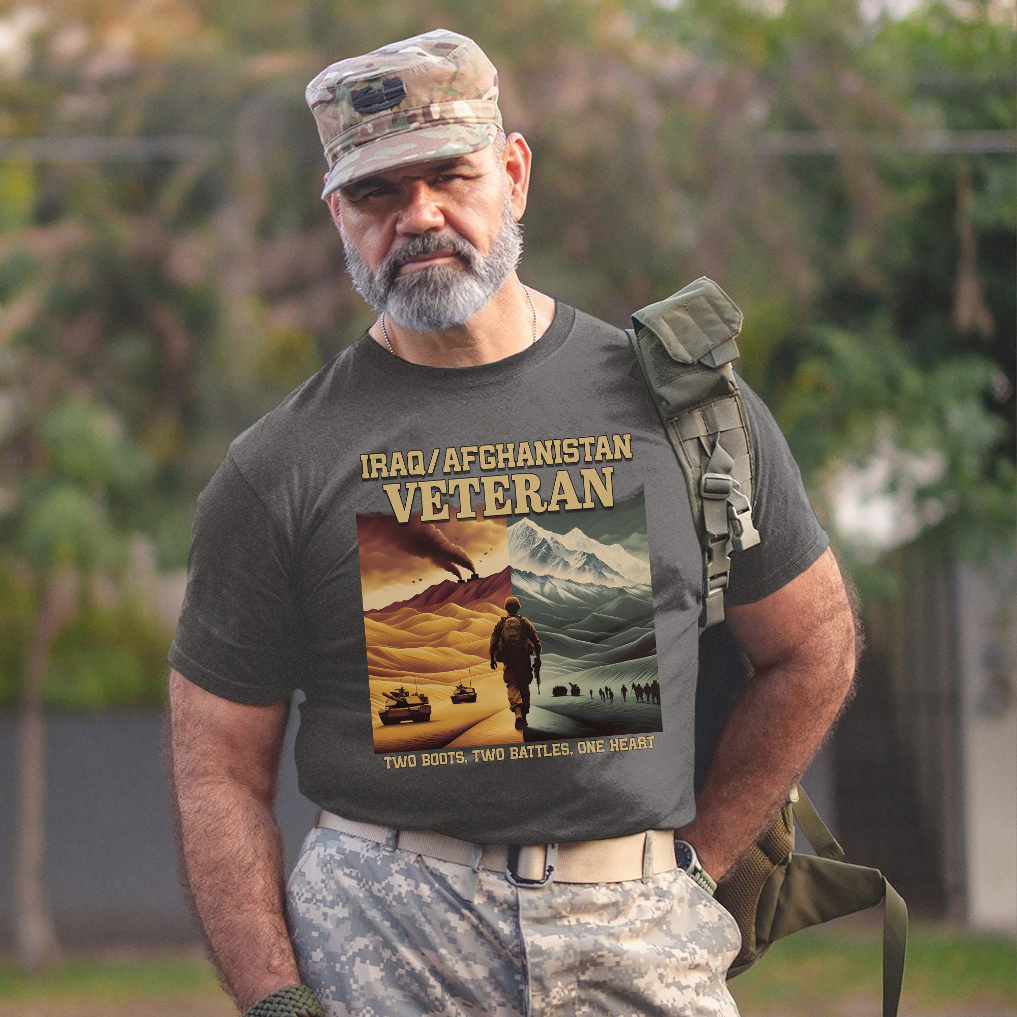 Iraq Afghanistan Veteran Two Boots Two Battles One Heart Proud US Military Service T-Shirt