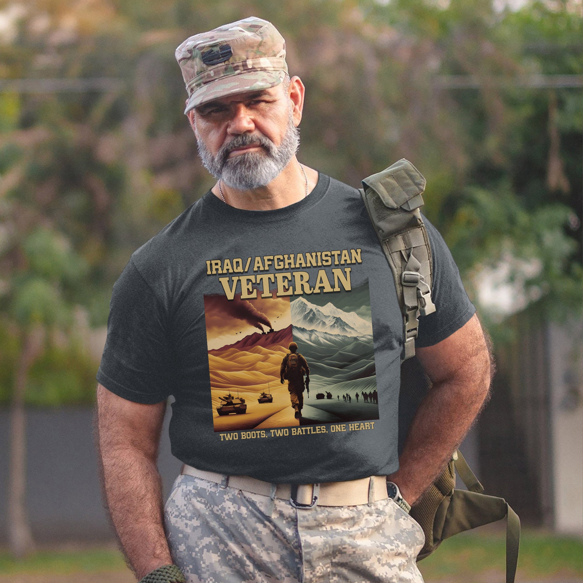 Iraq Afghanistan Veteran Two Boots Two Battles One Heart Proud US Military Service T-Shirt