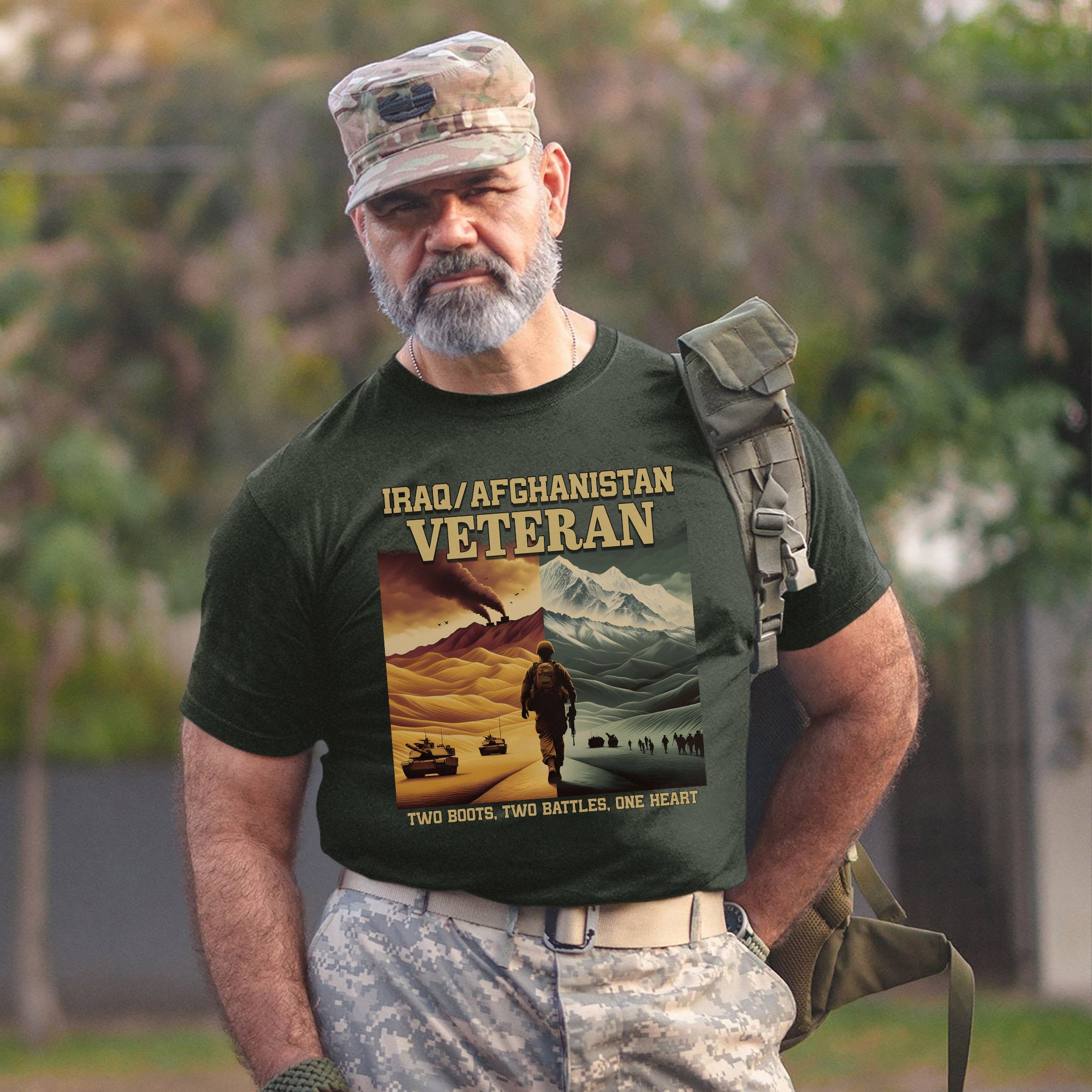 Iraq Afghanistan Veteran Two Boots Two Battles One Heart Proud US Military Service T-Shirt