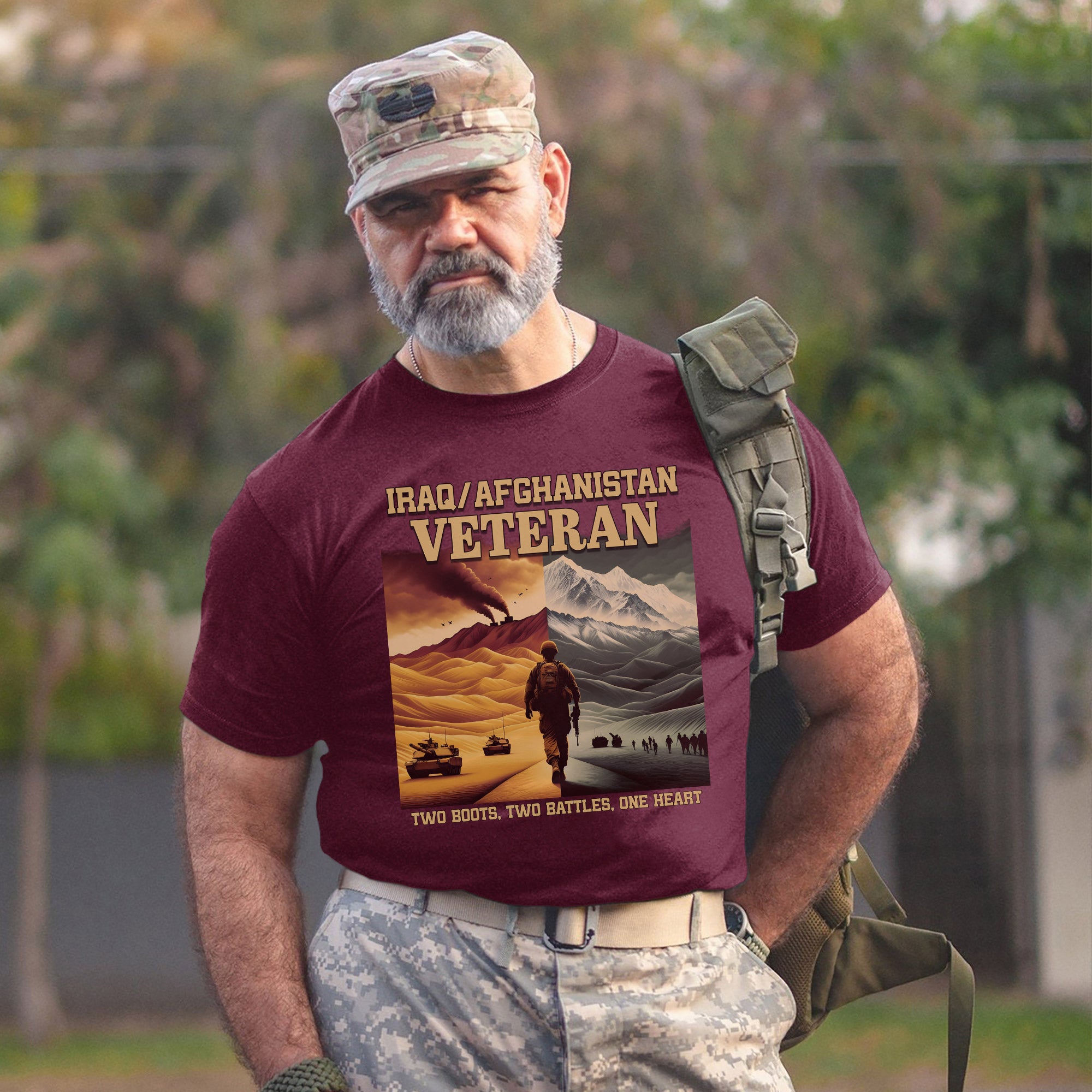 Iraq Afghanistan Veteran Two Boots Two Battles One Heart Proud US Military Service T-Shirt