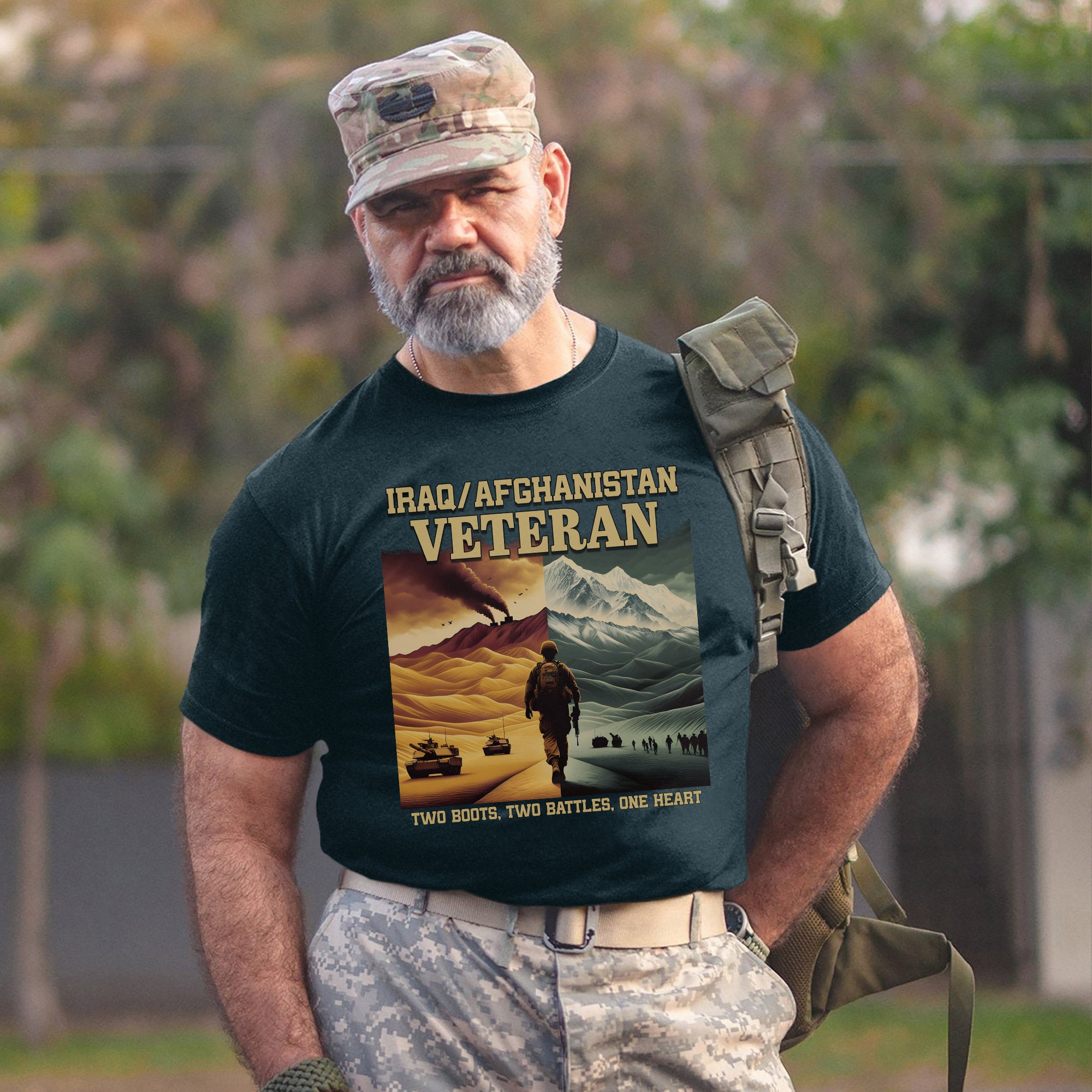 Iraq Afghanistan Veteran Two Boots Two Battles One Heart Proud US Military Service T-Shirt