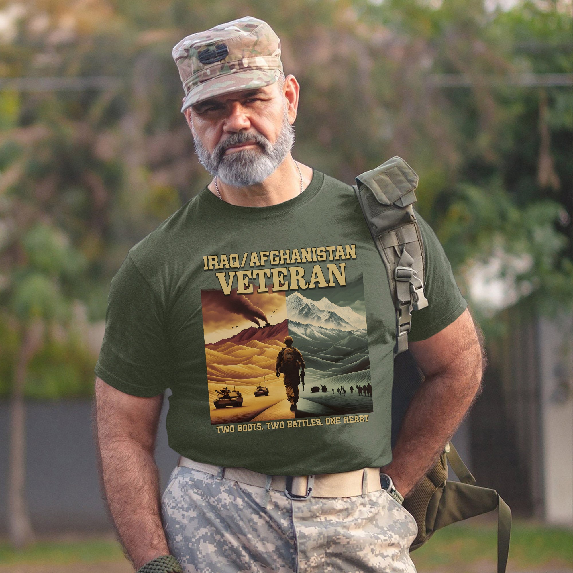 Iraq Afghanistan Veteran Two Boots Two Battles One Heart Proud US Military Service T-Shirt