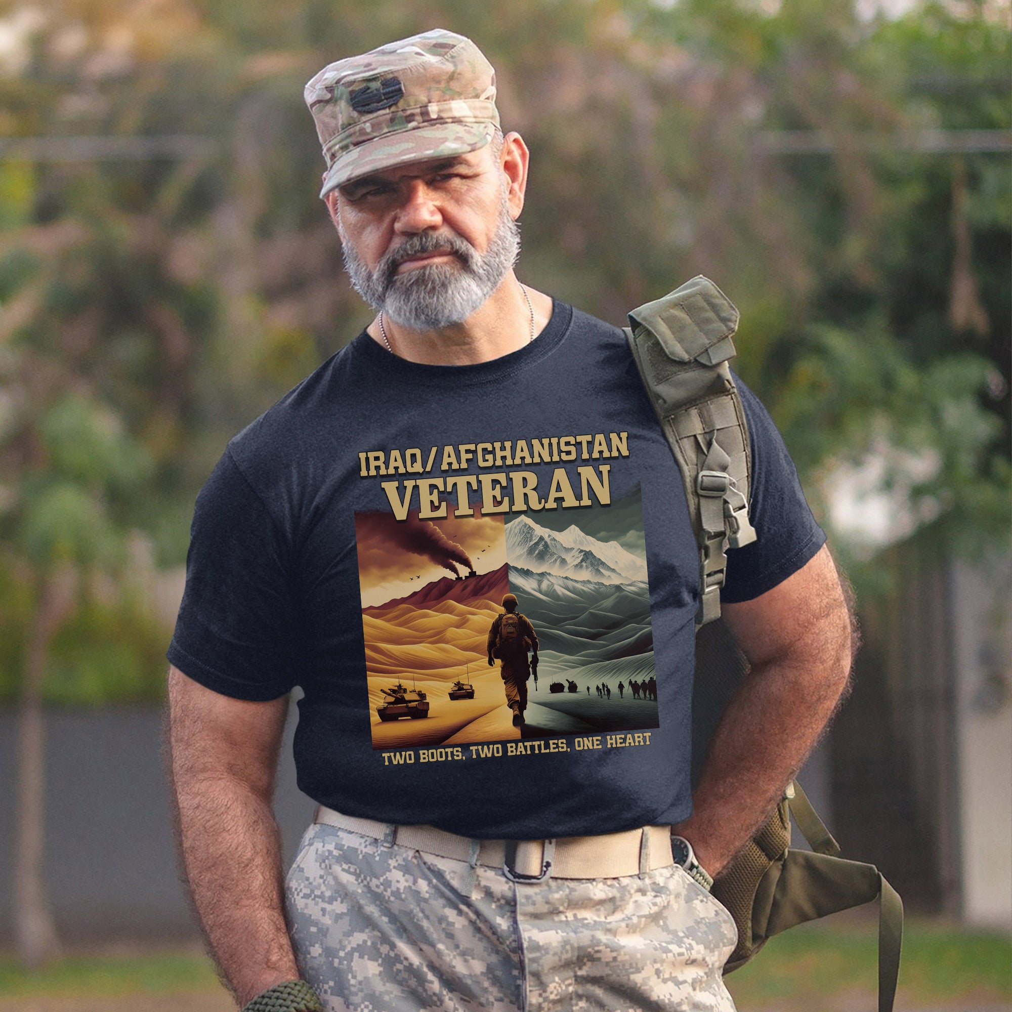 Iraq Afghanistan Veteran Two Boots Two Battles One Heart Proud US Military Service T-Shirt