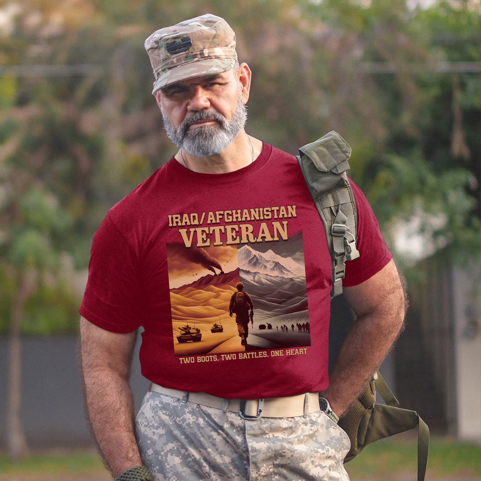 Iraq Afghanistan Veteran Two Boots Two Battles One Heart Proud US Military Service T-Shirt