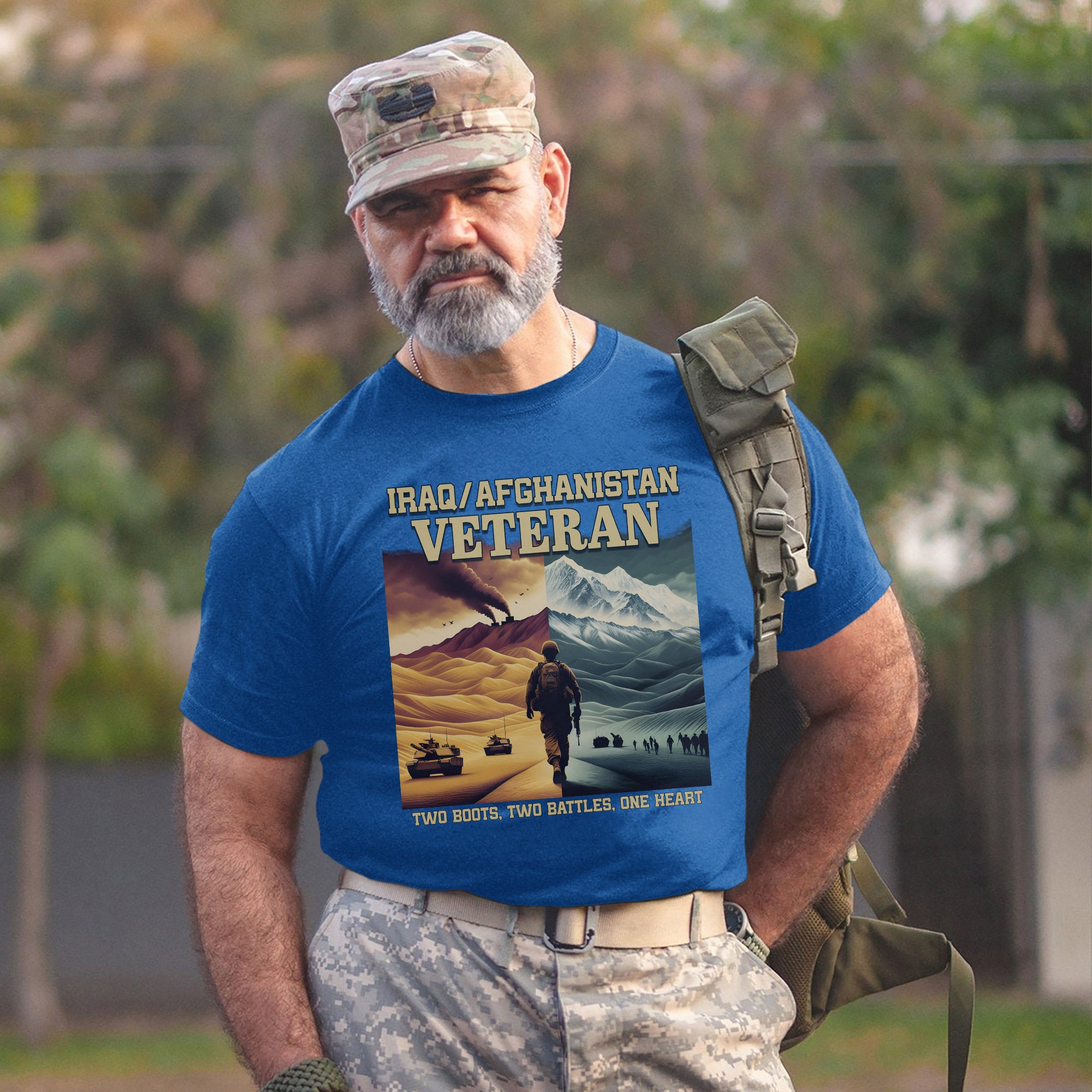 Iraq Afghanistan Veteran Two Boots Two Battles One Heart Proud US Military Service T-Shirt