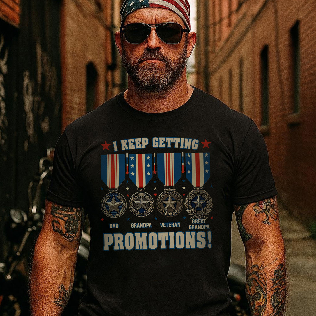 Dad Grandpa Veteran Great-Grandpa I Keep Getting Promotions Proud US Military T-Shirt