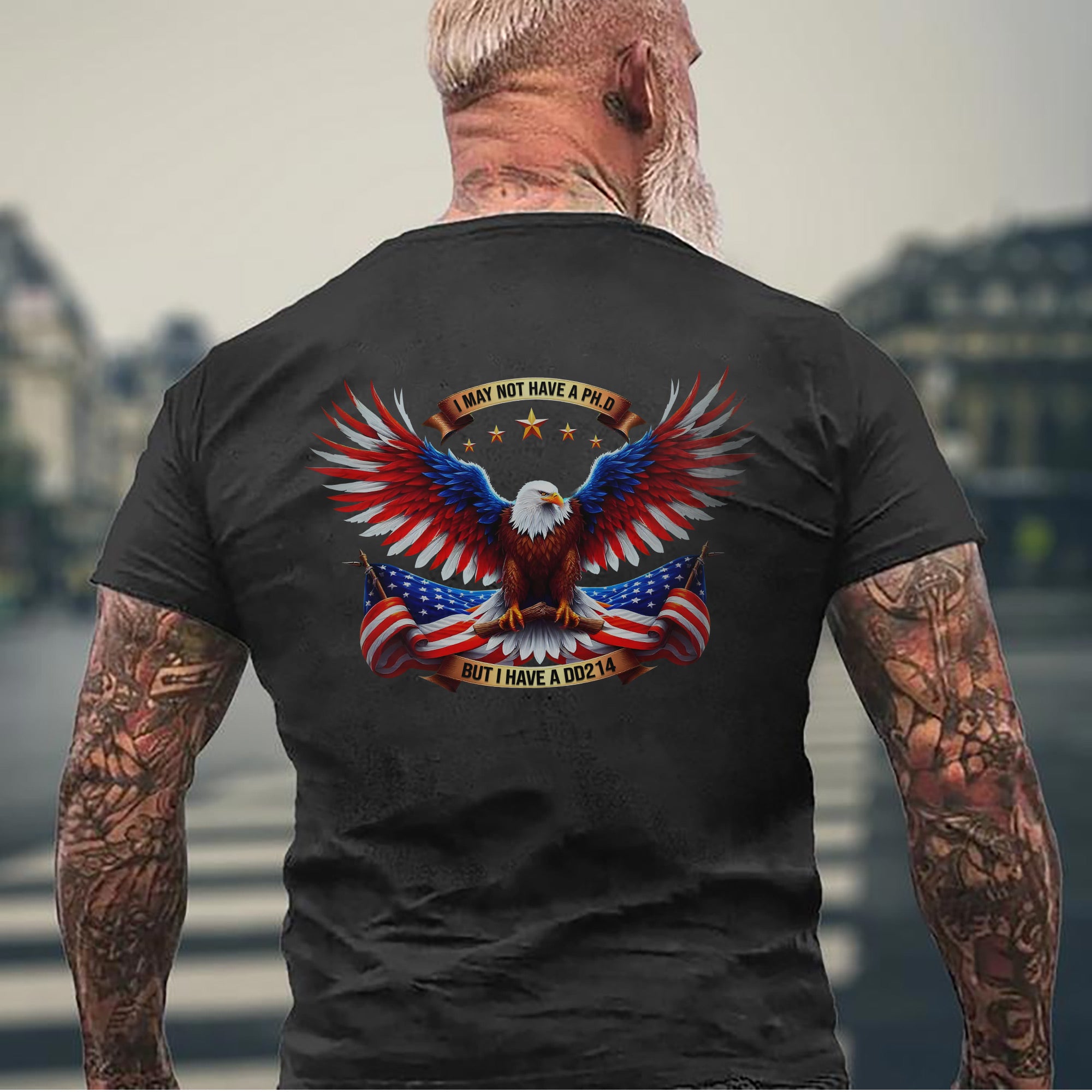 I May Not Have a PhD but I Have a DD214 Proud US Military Veteran Patriotic Pride T-Shirt
