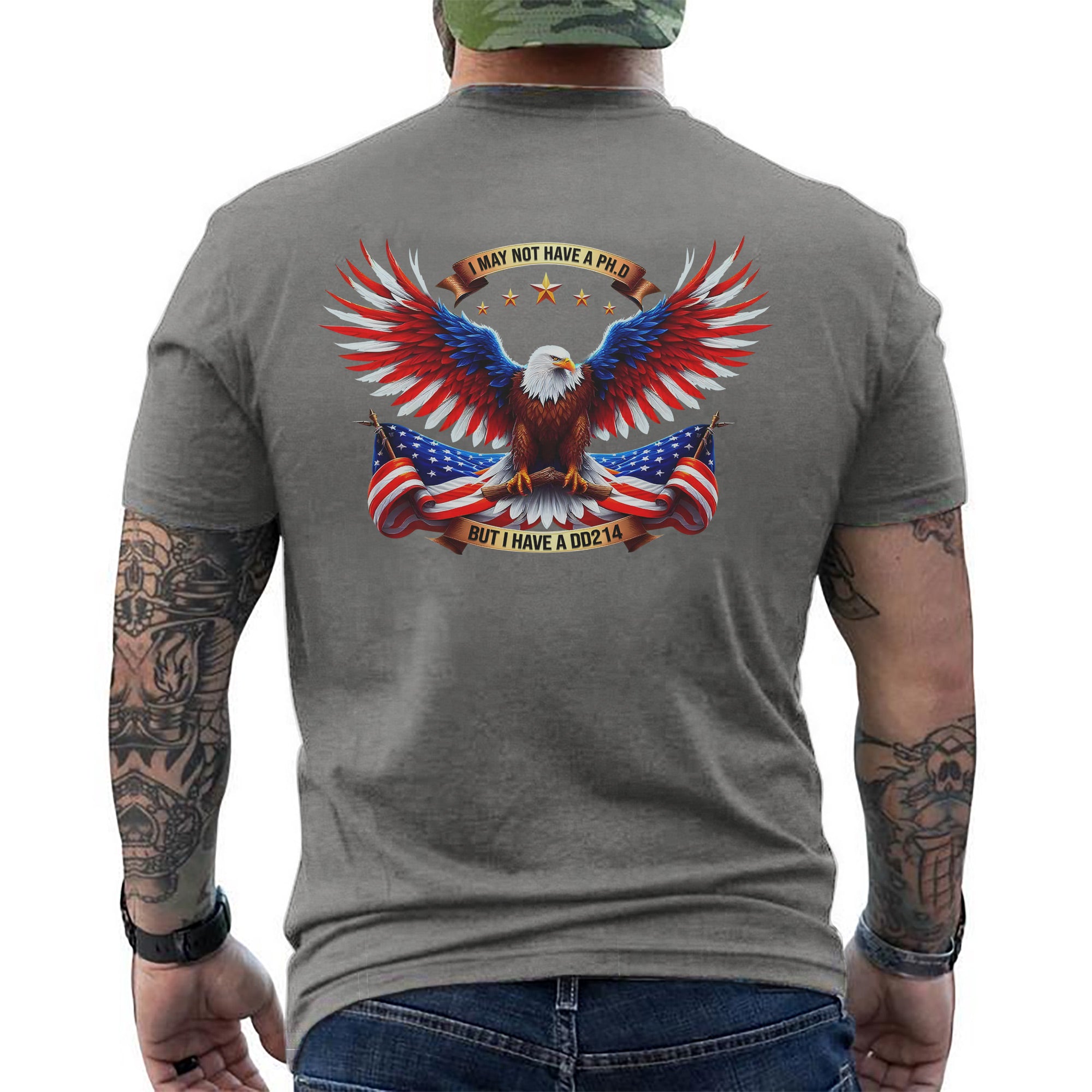 I May Not Have a PhD but I Have a DD214 Proud US Military Veteran Patriotic Pride T-Shirt