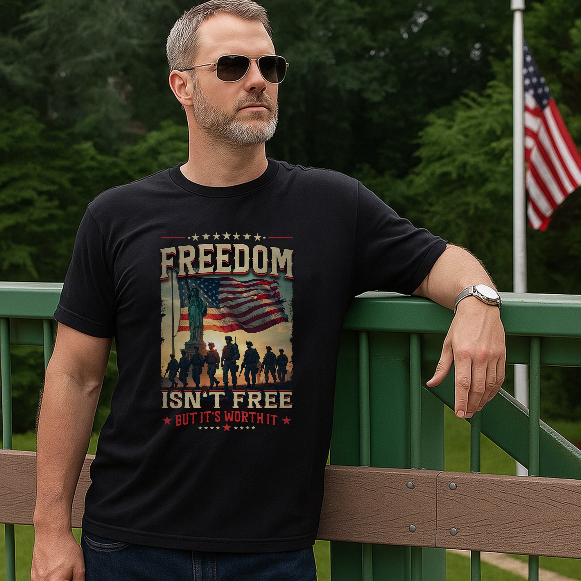 Freedom Isn’t Free But It’s Worth It Proud US Military Veteran Patriotic Pride T-Shirt