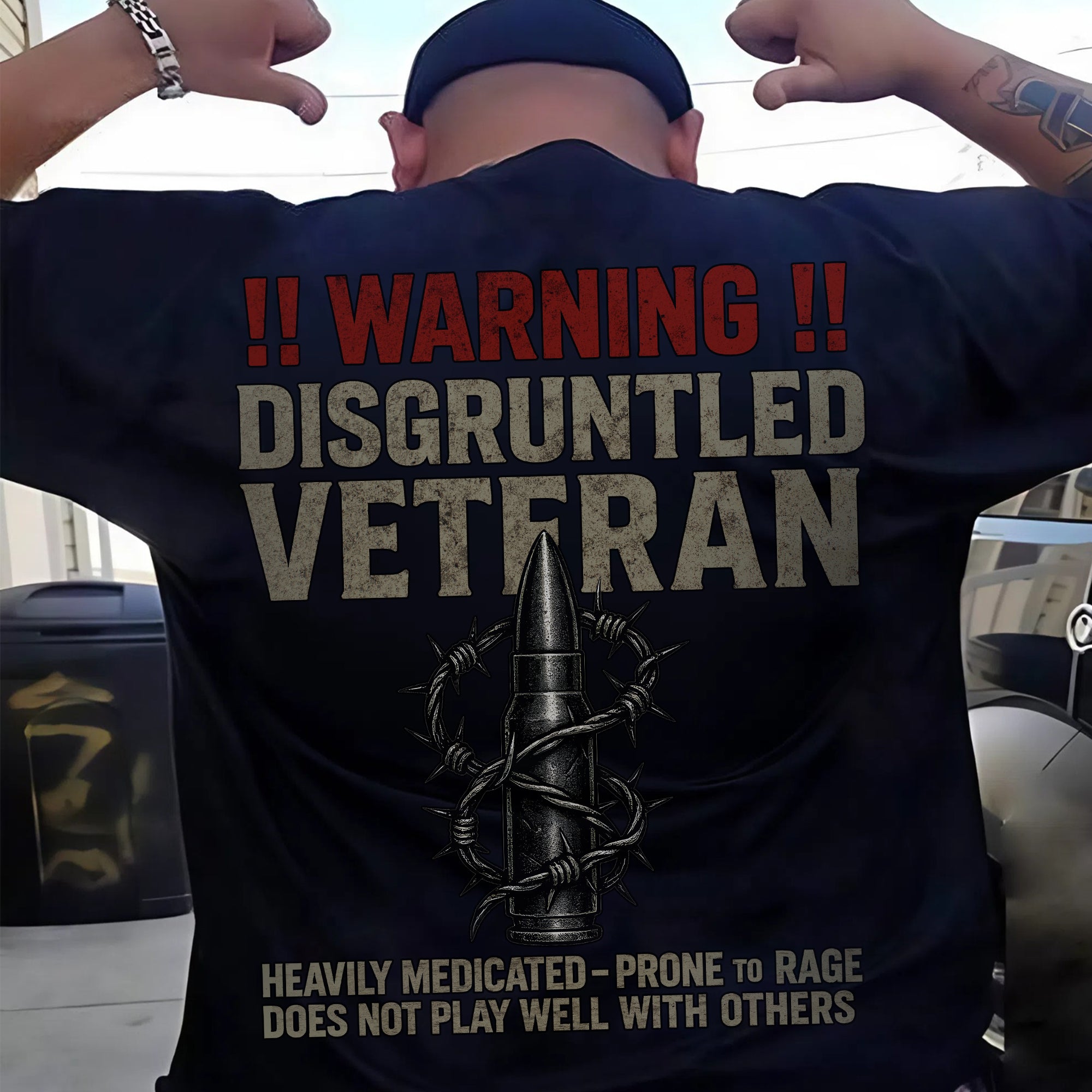Warning Disgruntled Veteran Heavily Medicated Prone to Rage Does Not Play Well With Others T-Shirt