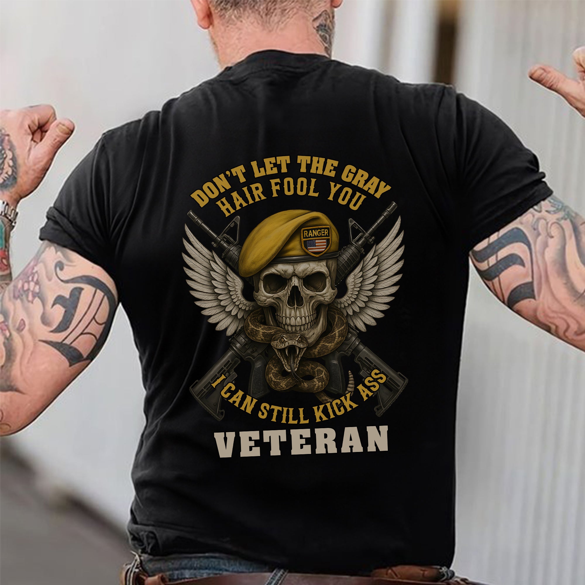 Don’t Let the Gray Hair Fool You I Can Still Kick Ass Proud US Military Veteran T-Shirt