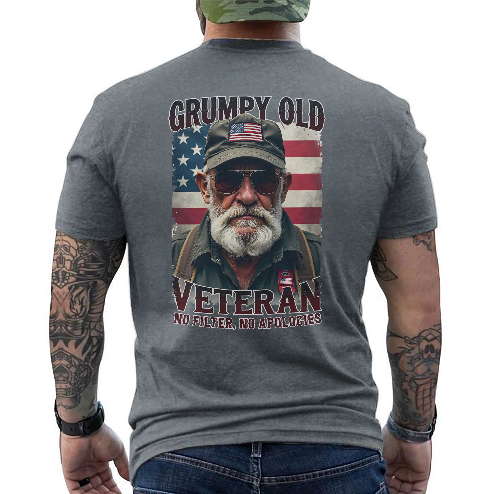 Grumpy Old Veteran No Filter No Apologies Proud US Military Patriotic Pride T-Shirt