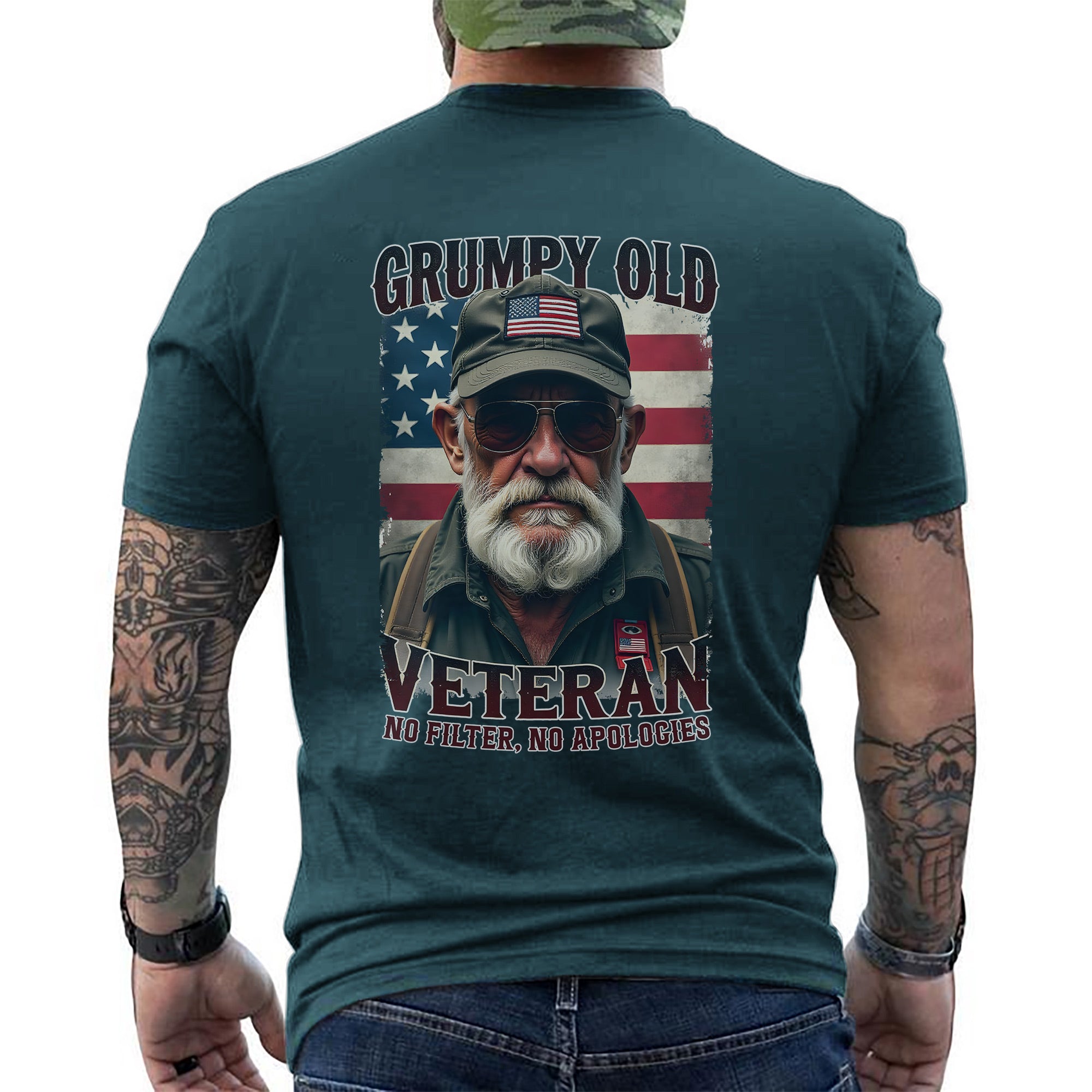 Grumpy Old Veteran No Filter No Apologies Proud US Military Patriotic Pride T-Shirt