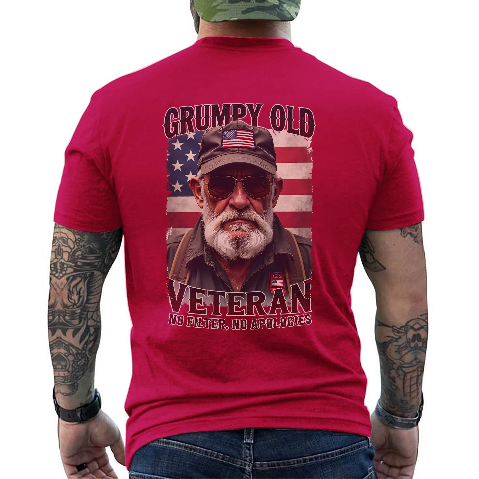 Grumpy Old Veteran No Filter No Apologies Proud US Military Patriotic Pride T-Shirt
